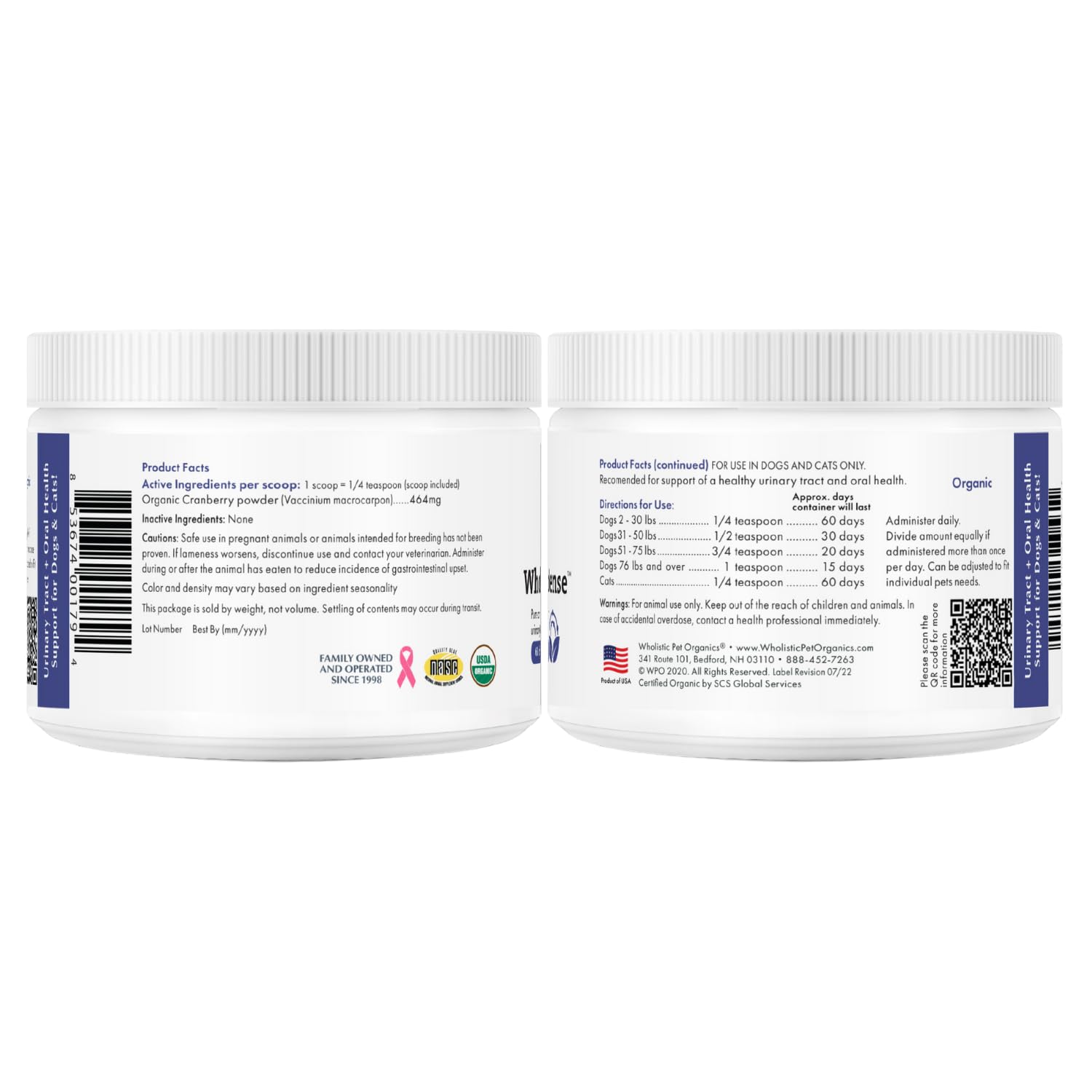 Wholistic Pet Organics canneberge préparation quotidienne : usage facile.