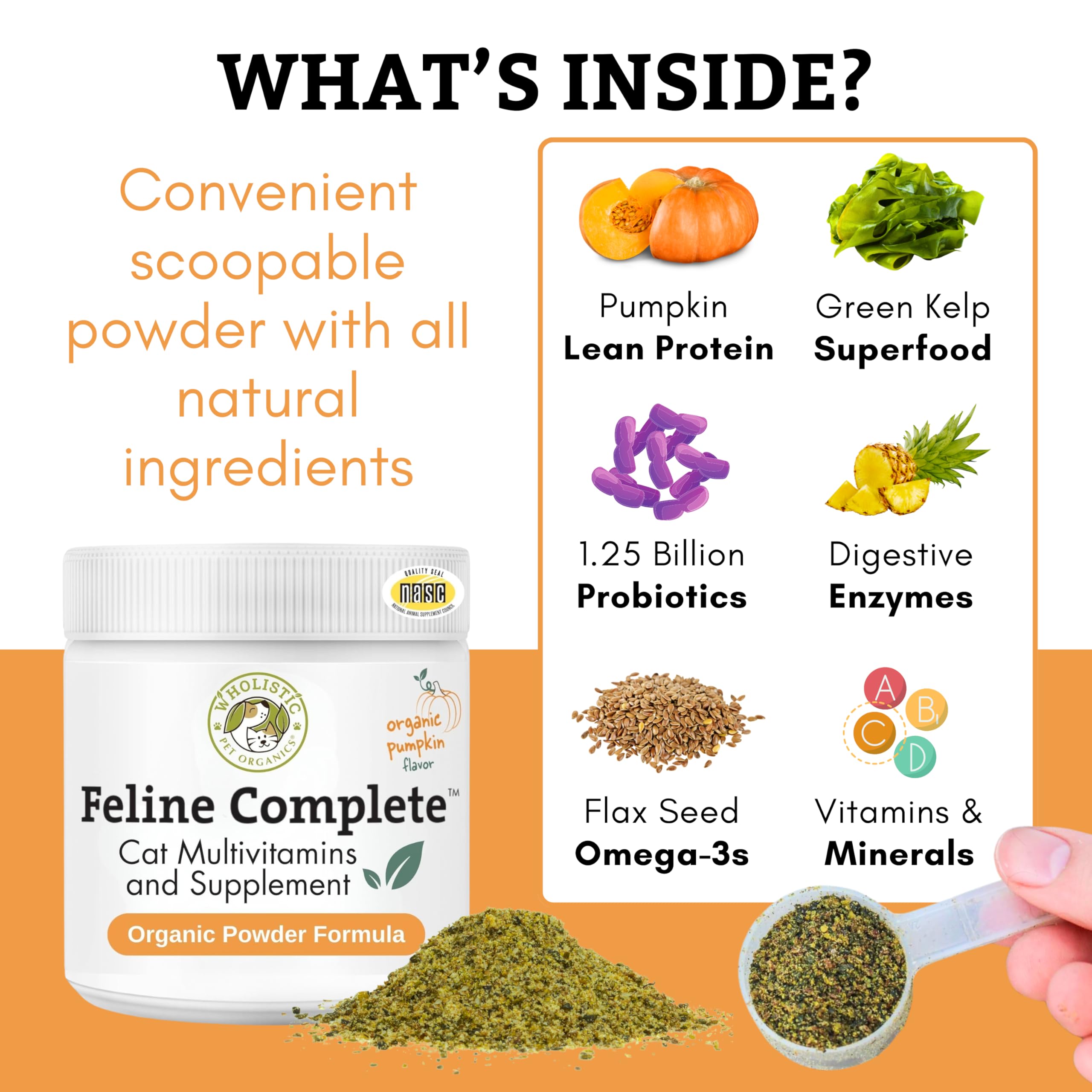Wholistic Pet Organics chat-probiotiques-poudre: équilibre intestinal potentiel