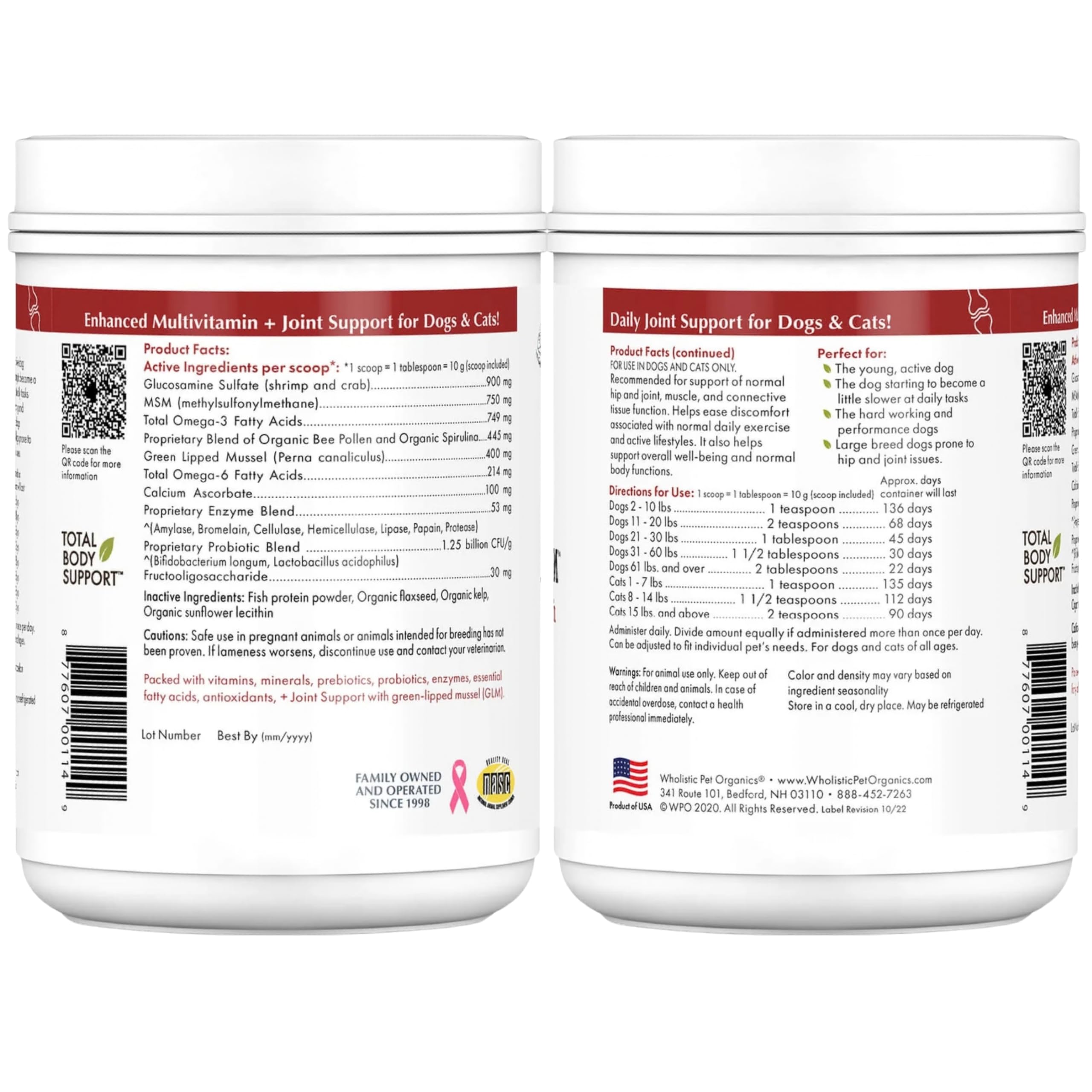 Wholistic Pet Organics cuillères-45-doses: mesures pratiques pour l'alimentation.