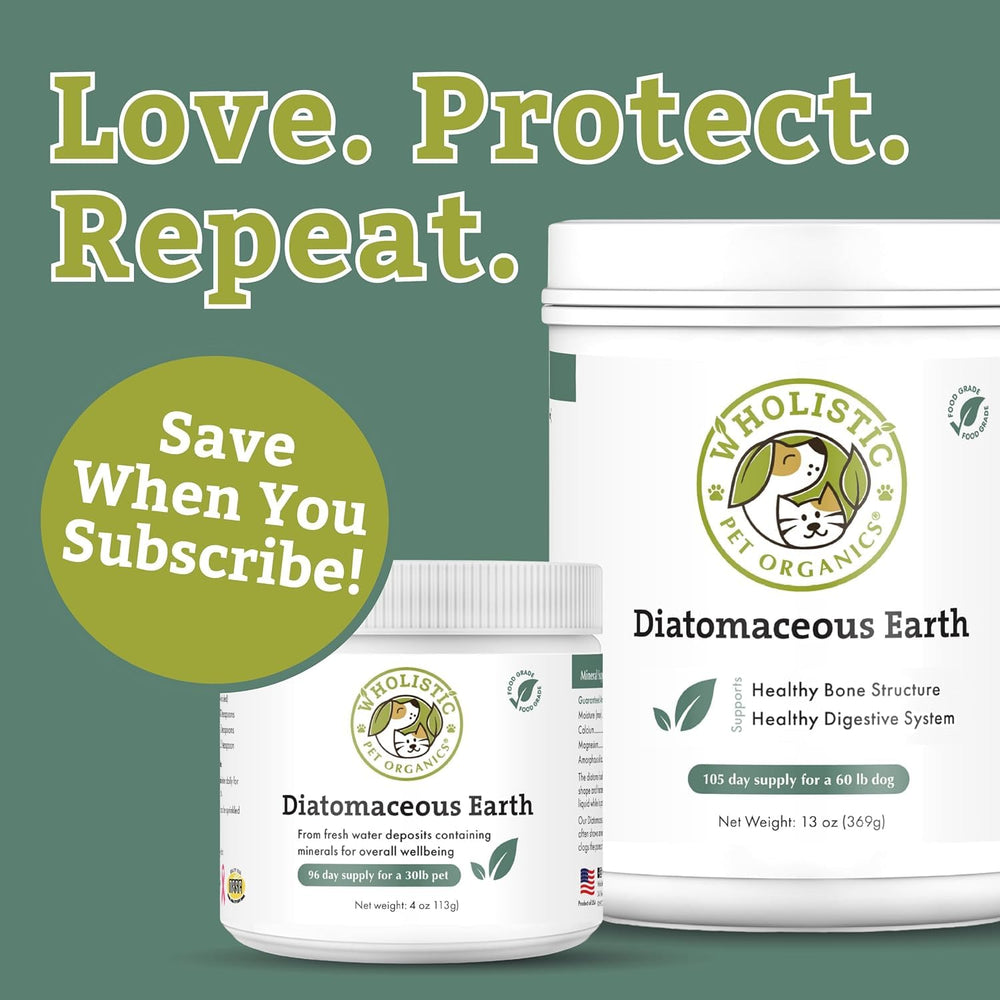 Wholistic Pet Organics Diatomaceous Earth fabriqué aux États-Unis, traçabilité.