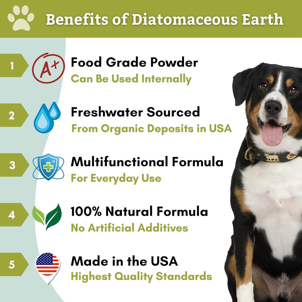 Wholistic Pet Organics Diatomaceous Earth poudre versée dans un bol prête à mélanger.