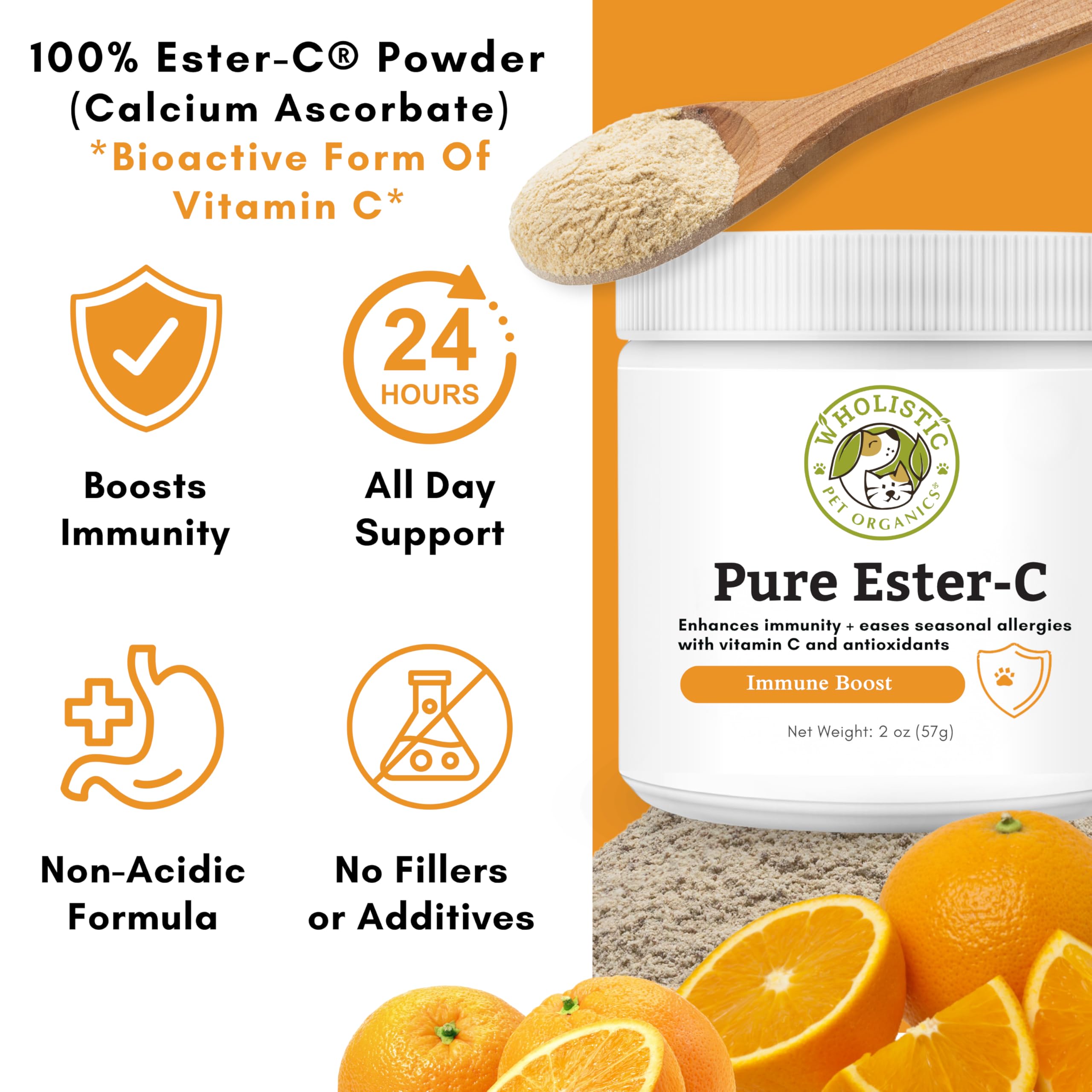 Wholistic Pet Organics Ester-C Poudre chat nourri: mélange fluide dans les repas.