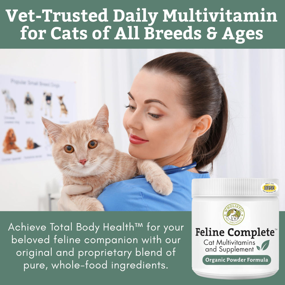 Wholistic Pet Organics Feline Complete: poudre digestive prête à être mélangée au repas.