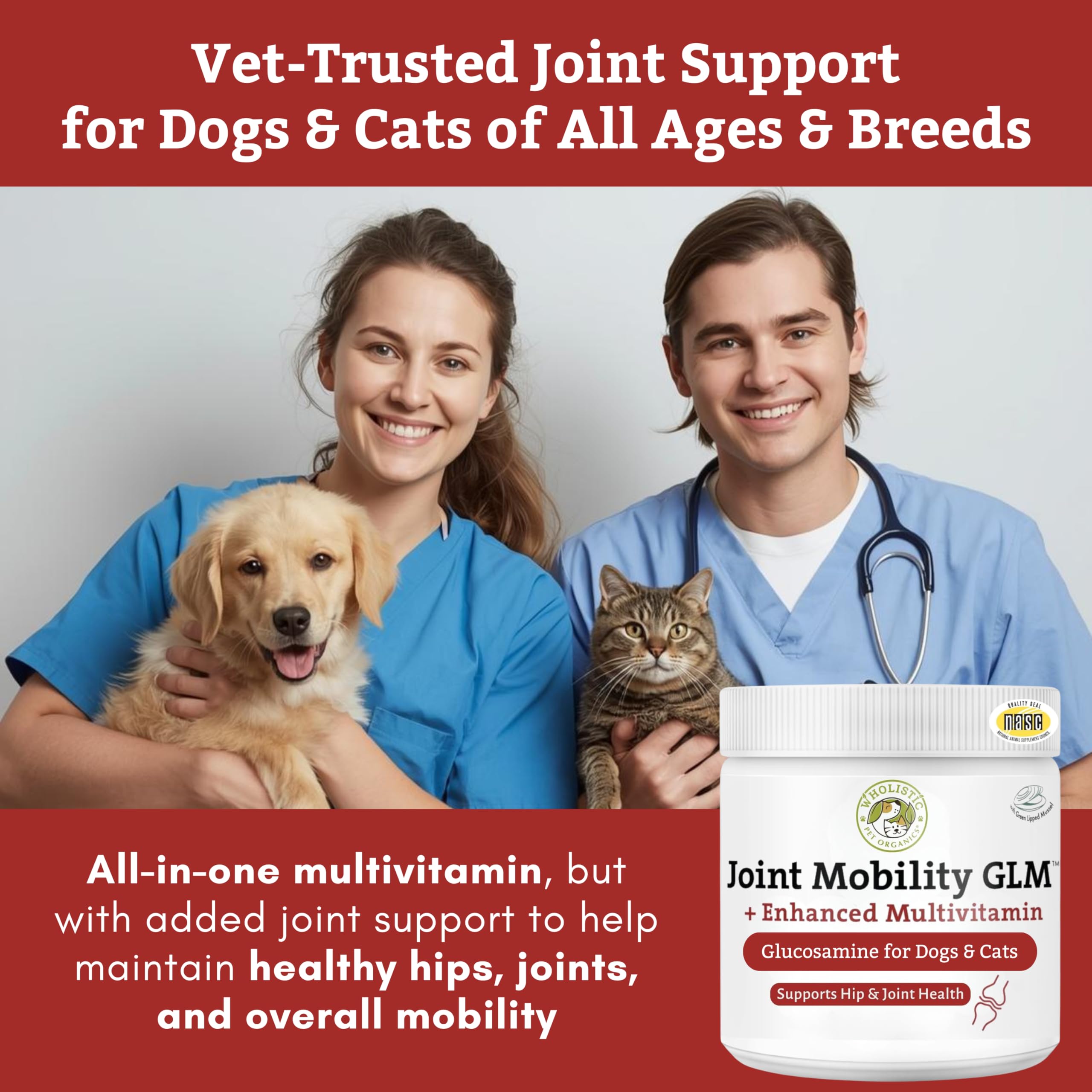 Wholistic Pet Organics flexibilité articulaire — chat et chien, poudre facile à mélanger