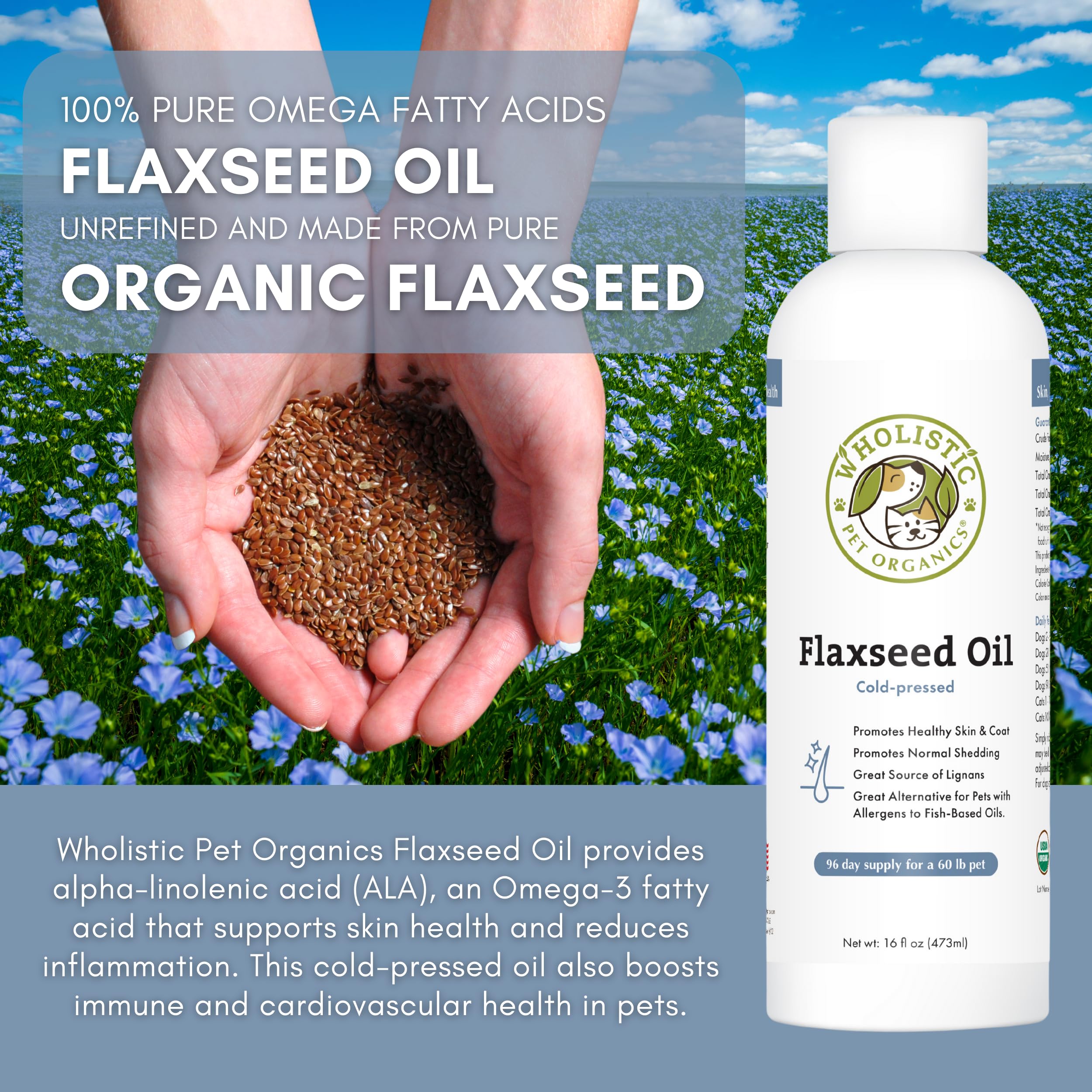 Format 16 oz Wholistic Pet Organics pour 90 jours.