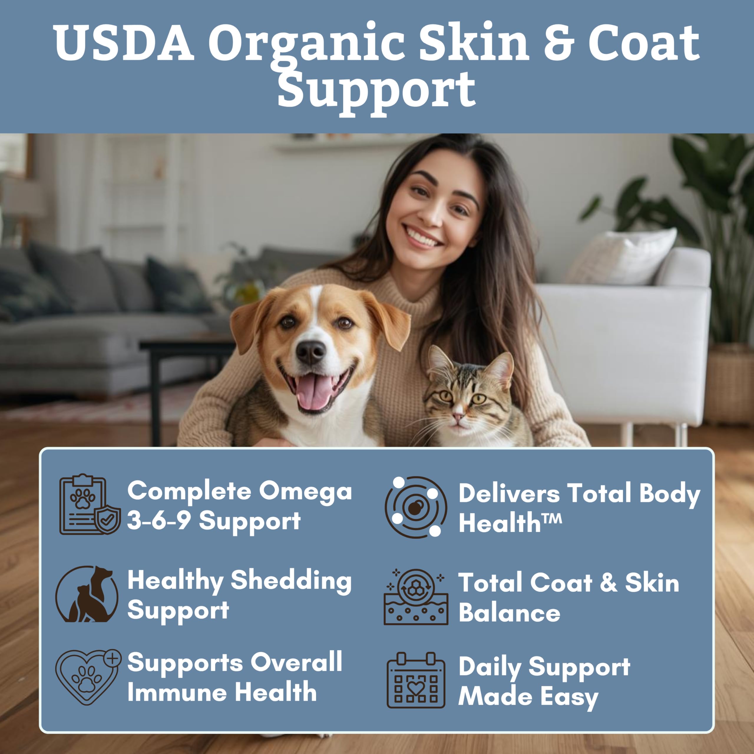 Huile de lin pressée à froid Wholistic Pet Organics soutient la peau.