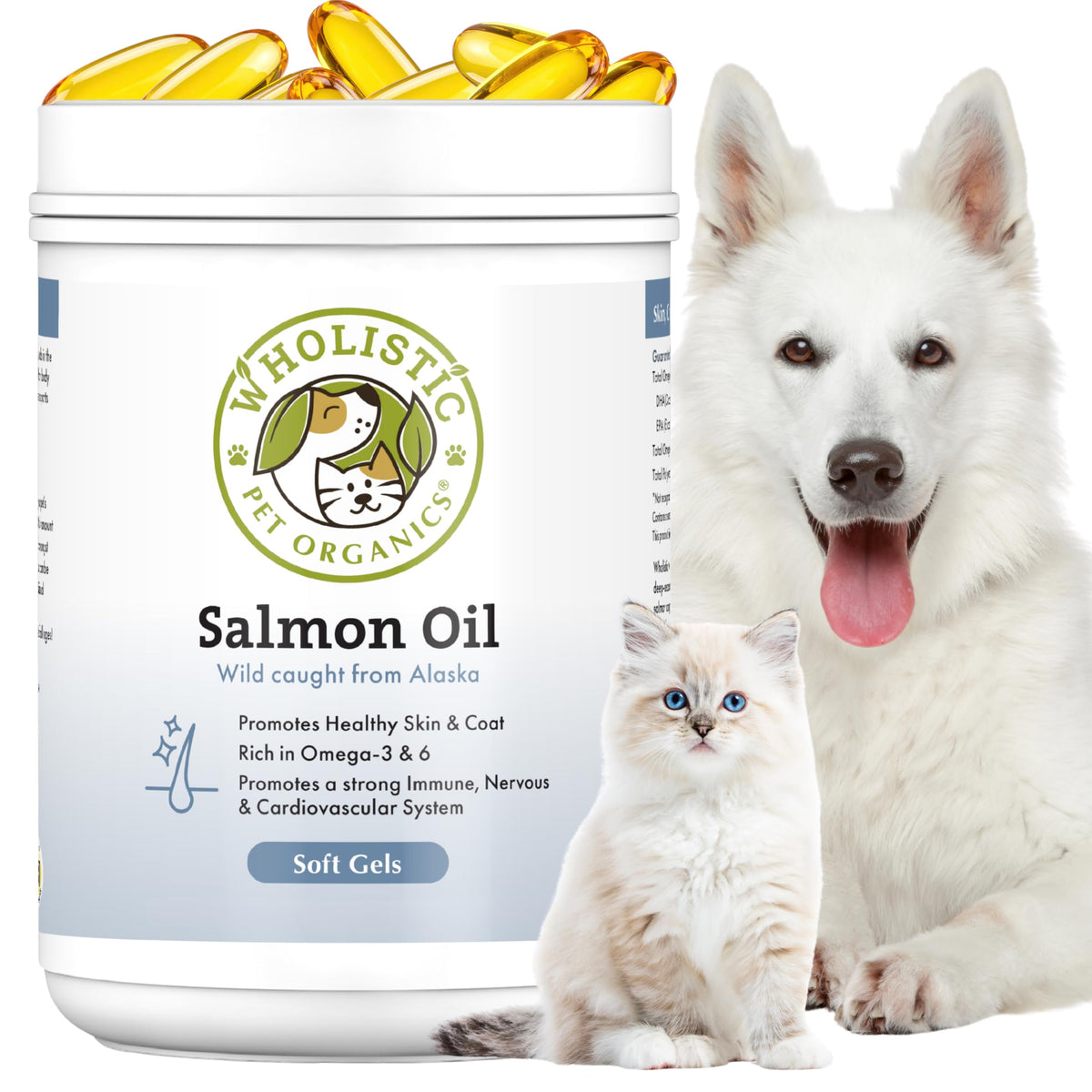 Wholistic Pet Organics huile saumon sauvage en bouteille pour chiens et chats, peau et pelage
