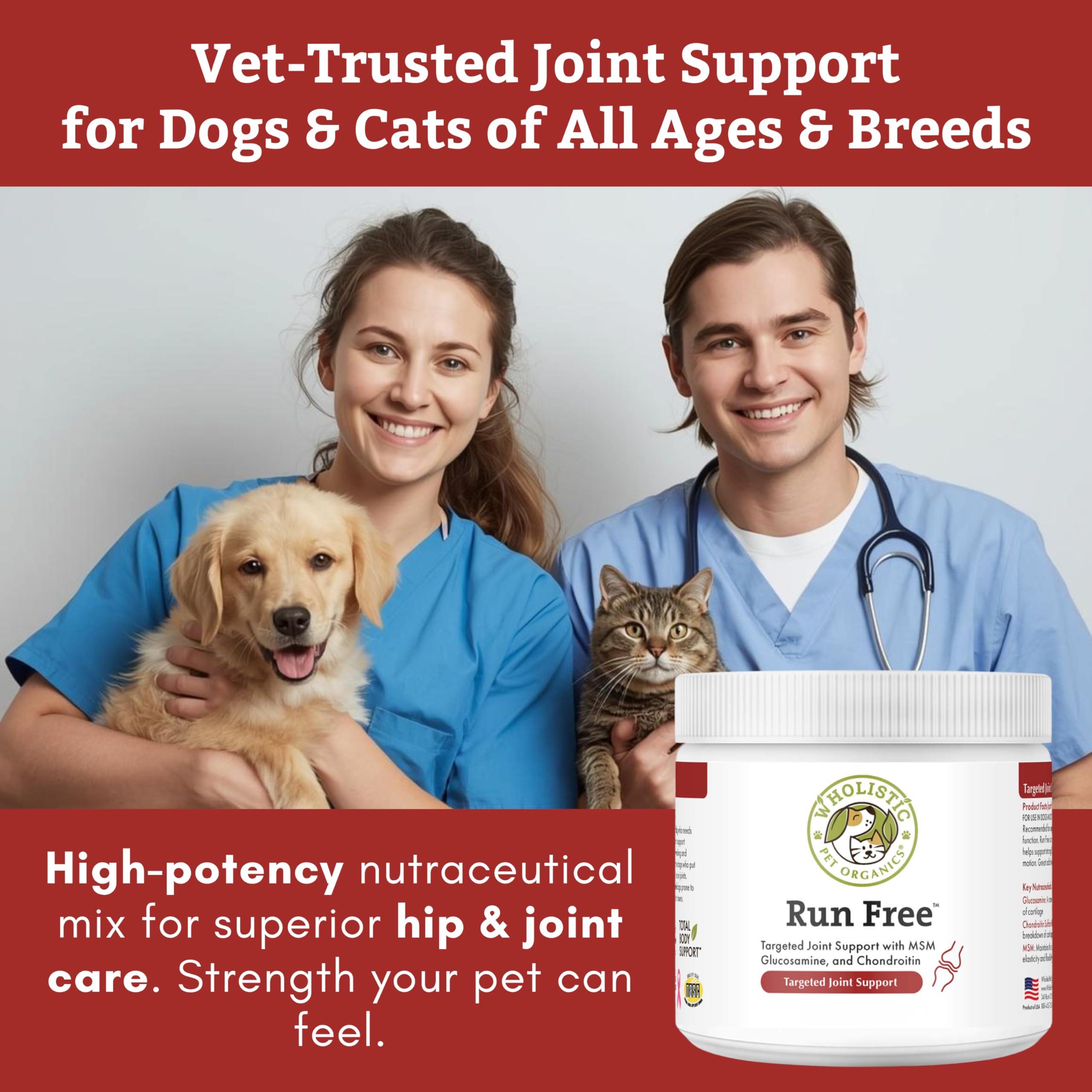 Wholistic Pet Organics Max Strength palourde à lèvres vertes, ingrédient clé pour les articulations.