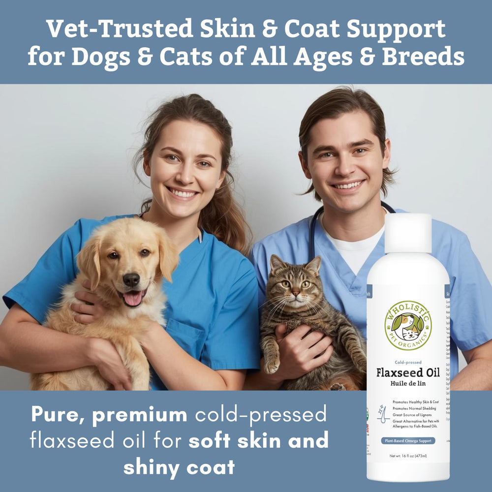 Oméga 3 6 9 Wholistic Pet Organics pour peau et pelage éclatant.