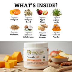 Wholistic Pet Organics Poudre Citrouille – mélange rapide avec nourriture quotidienne