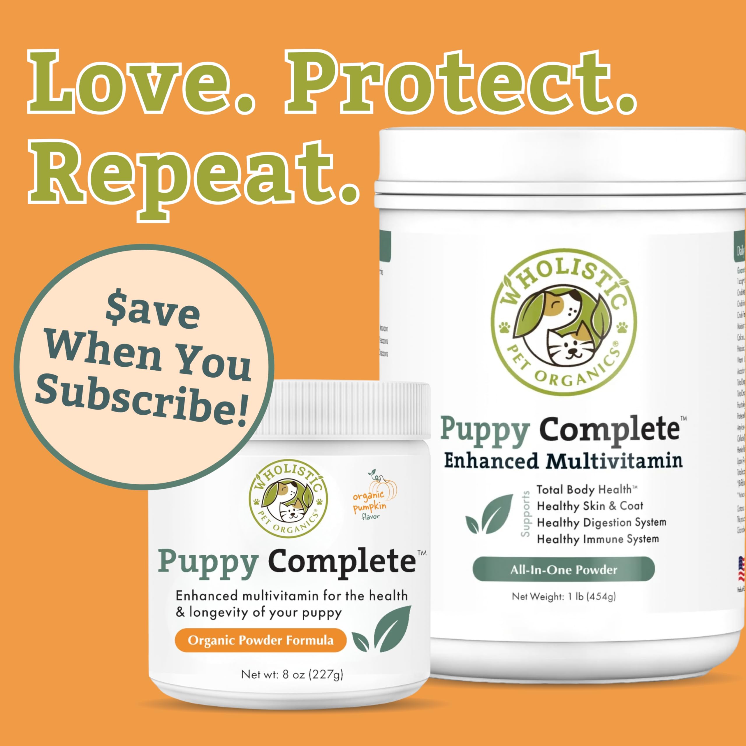 Wholistic Pet Organics Puppy Complete: guide-dosage fourni pour doser quotidiennement au bon moment