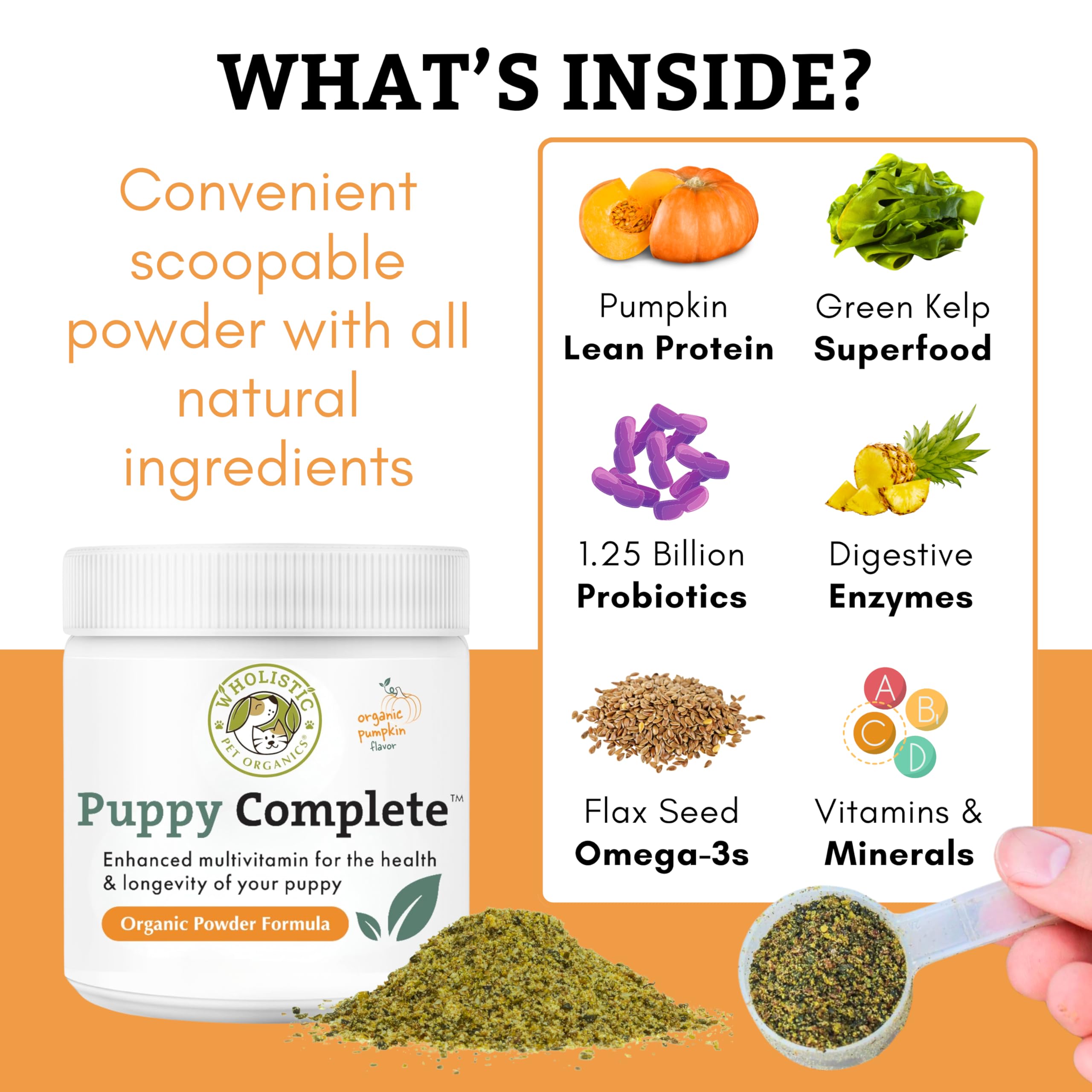 Wholistic Pet Organics Puppy Complete: mélange-nourriture-maison améliore l'apport nutritionnel lors des repas faits maison
