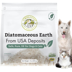 Wholistic Pet Organics Terre Diatomée, poudre 13 oz prête à l’emploi pour chiens et chats.