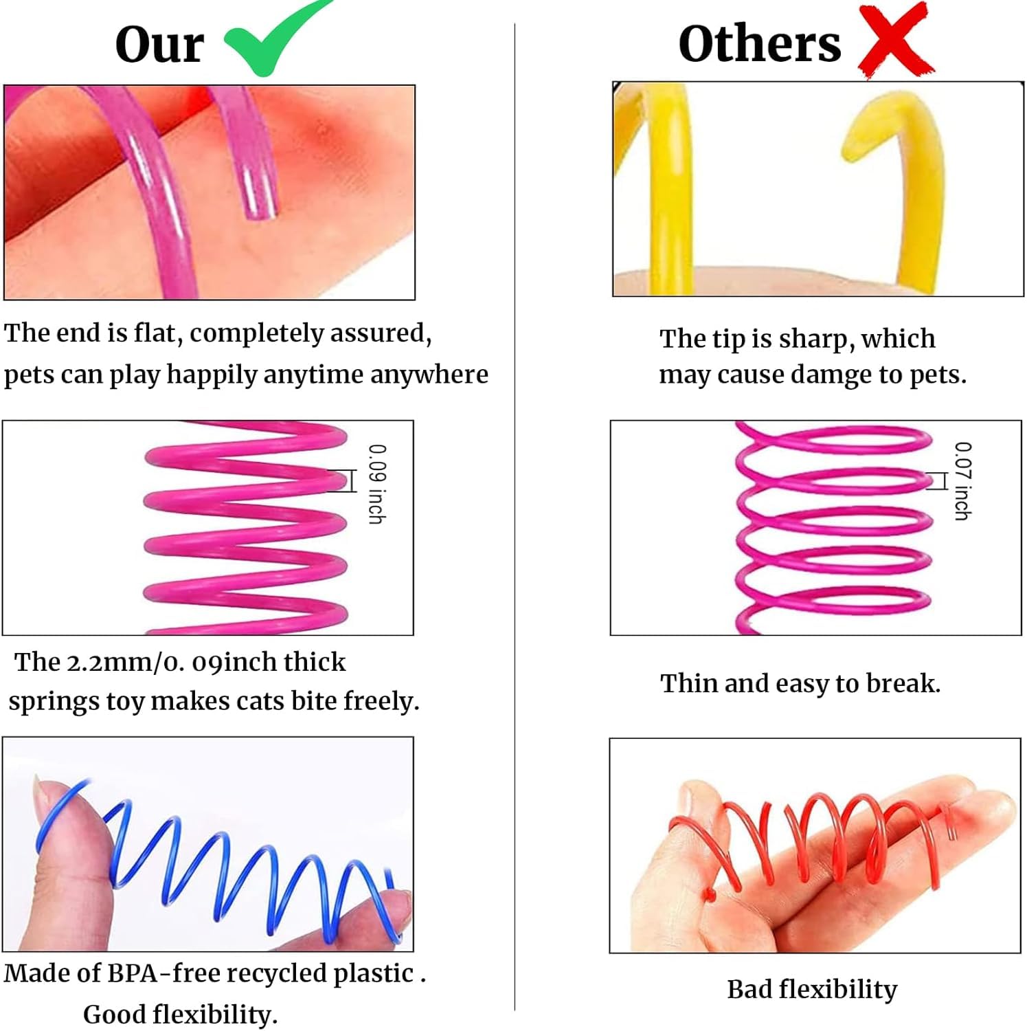 WHXYTHREE jouet ressort chat spirale multicolore: stimulation visuelle et activité physique variée.