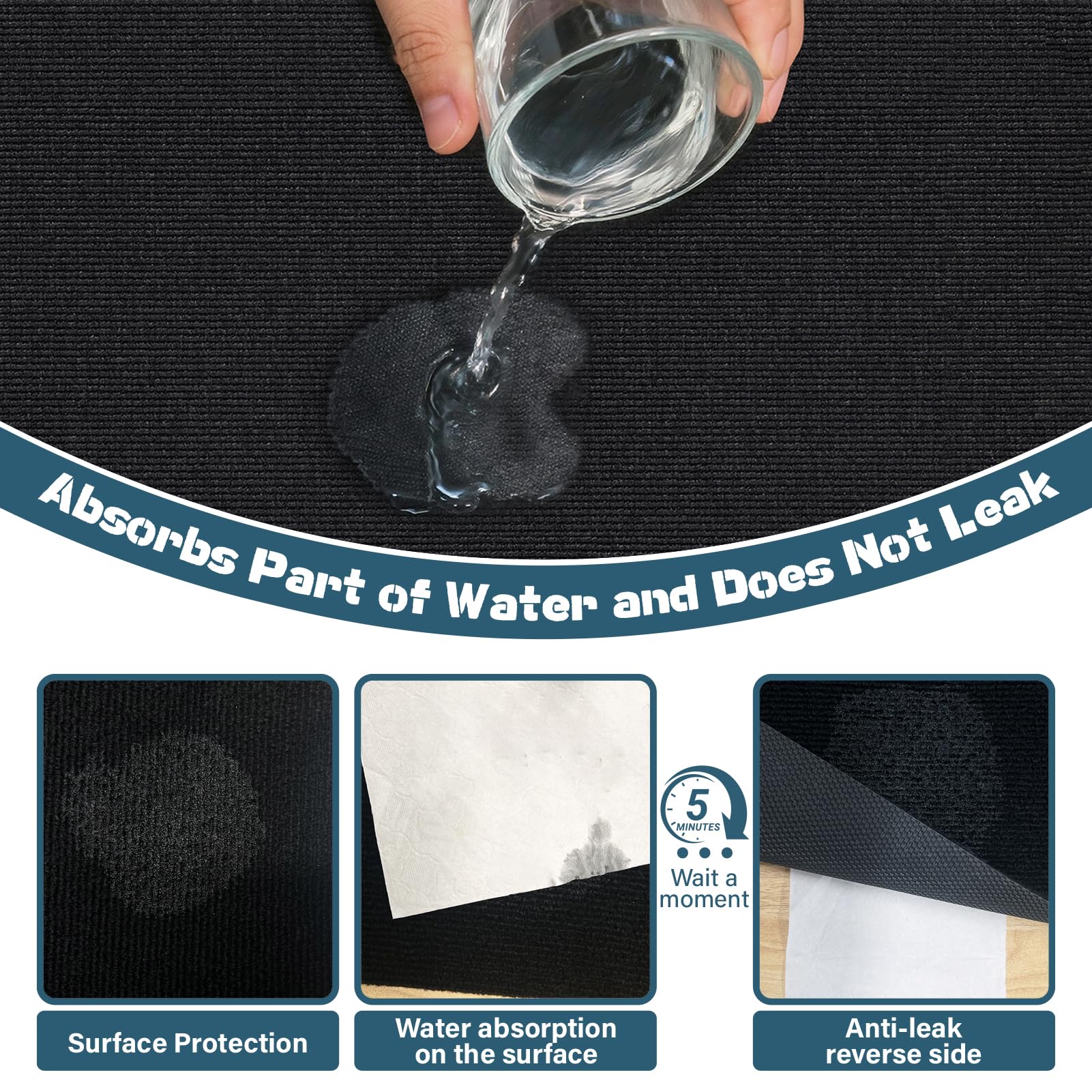 Tapis Wibeelee imperméable et absorbant, surface facile à nettoyer après les repas.