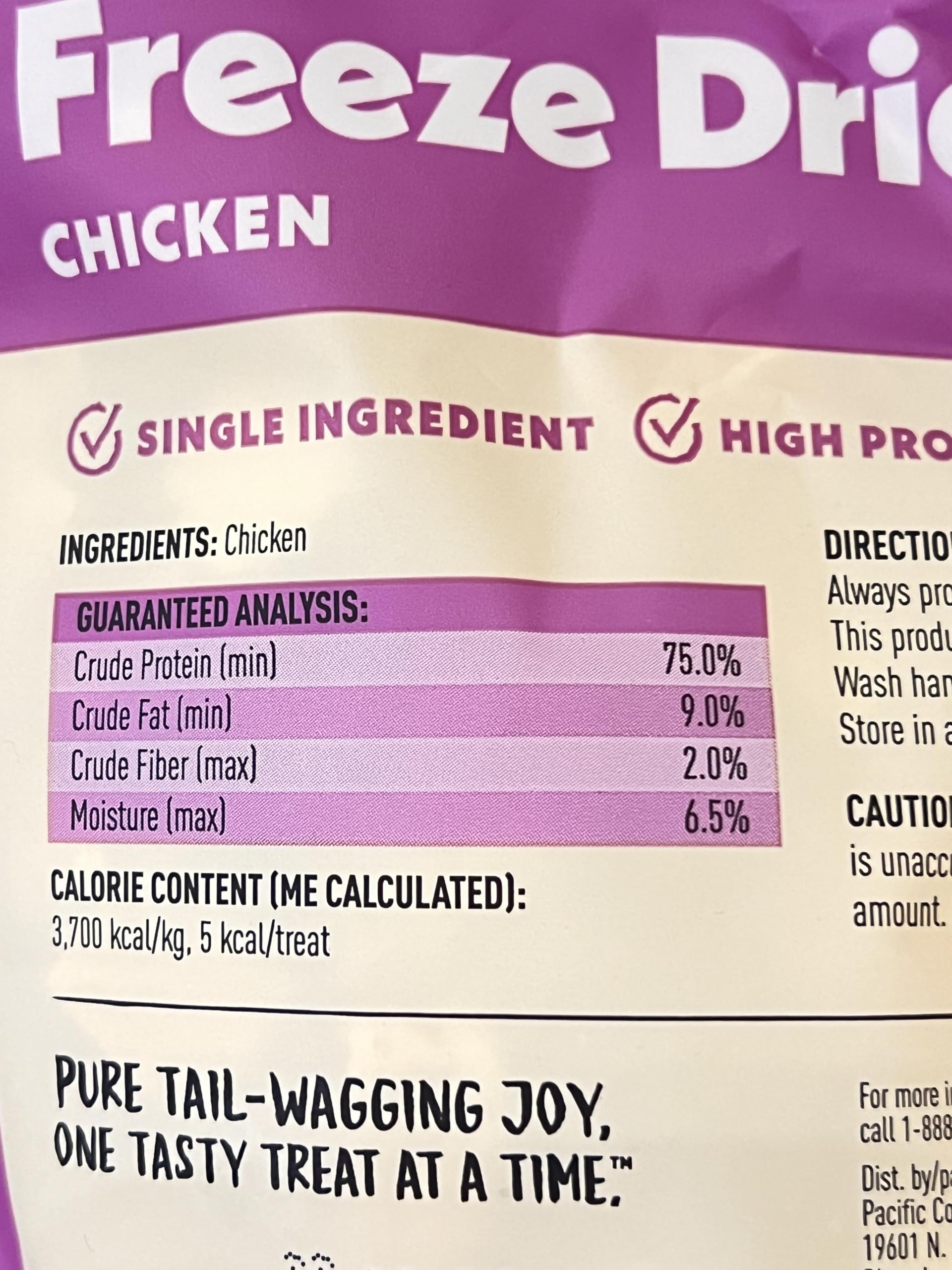 Ingrédient unique poulet, snack simple et nutritif par Wiggles & Wags.