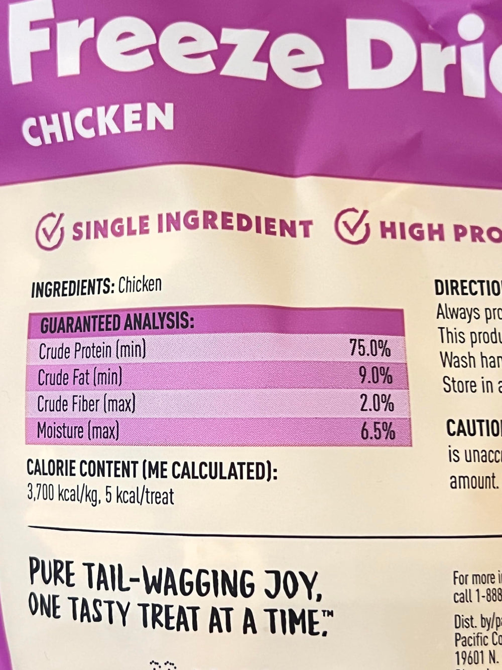 Ingrédient unique poulet, snack simple et nutritif par Wiggles & Wags.
