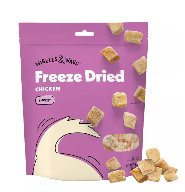 Wiggles & Wags poulet séché - grignotage 5oz, friandise croquante pour chien.