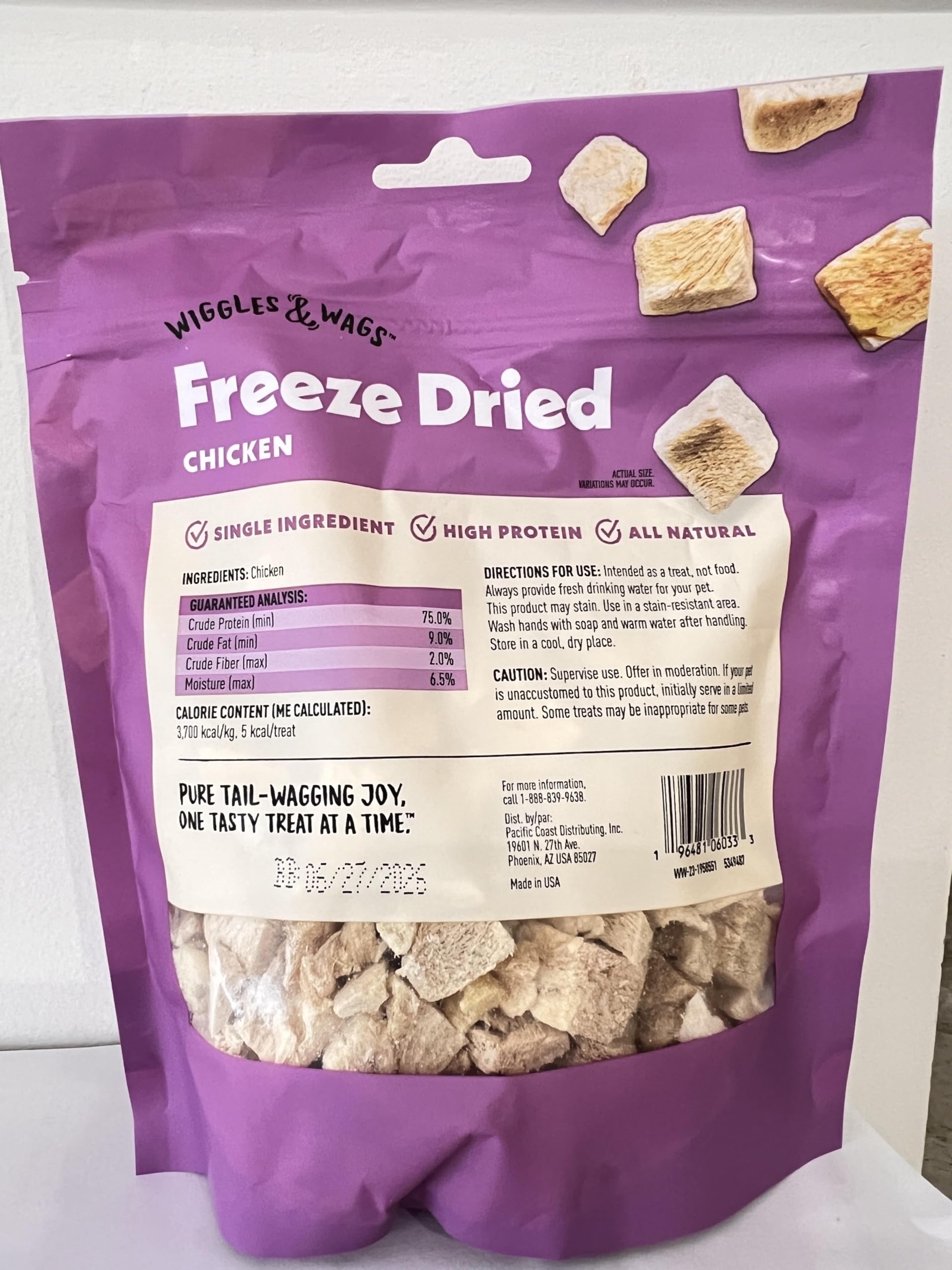 Texture croquante Wiggles & Wags poulet séché, récompense idéale pour l'entraînement canin.