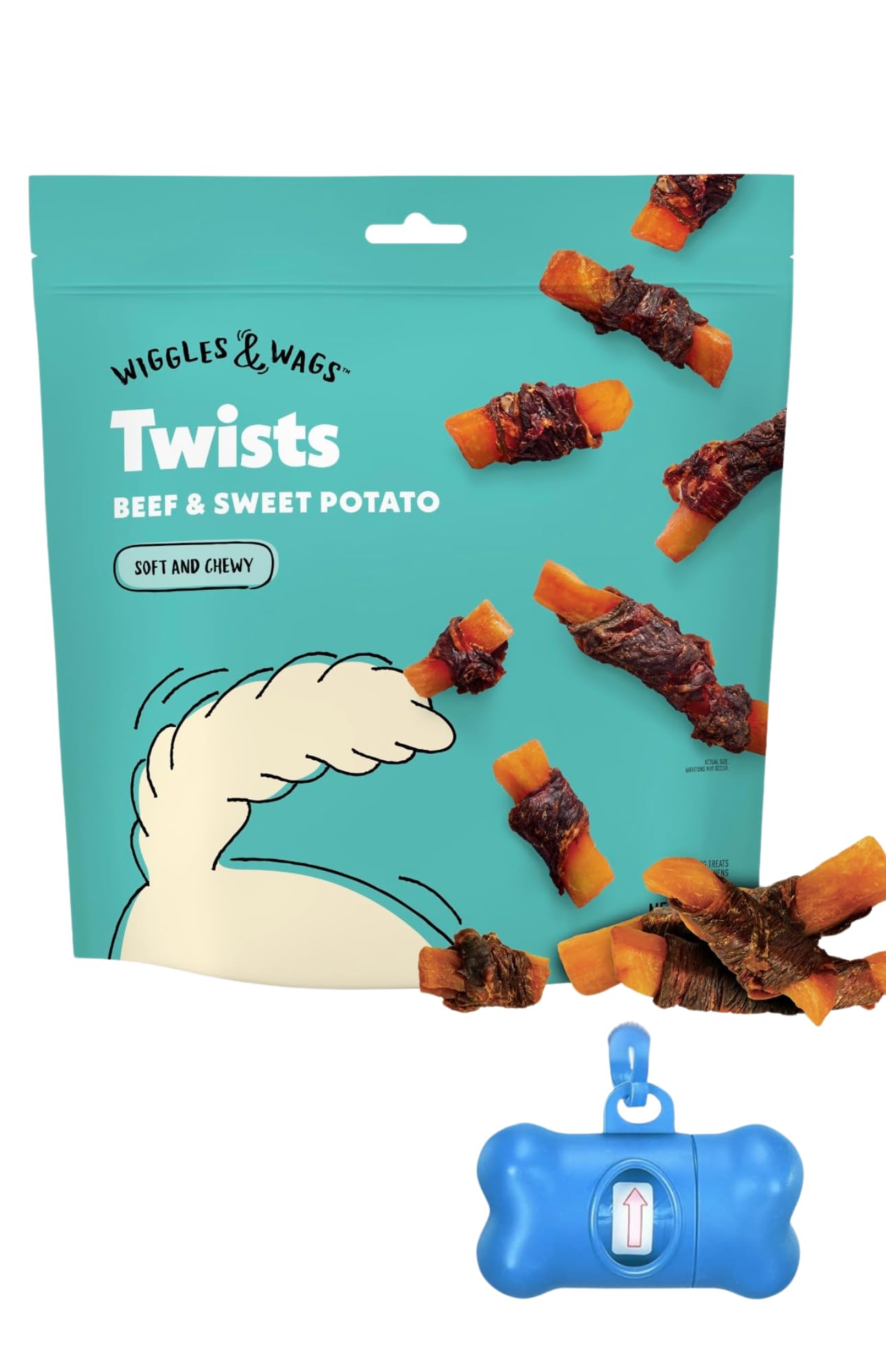 Wiggles & Wags Twists boeuf-patate-douce, texture tendre pour récompenses quotidiennes.