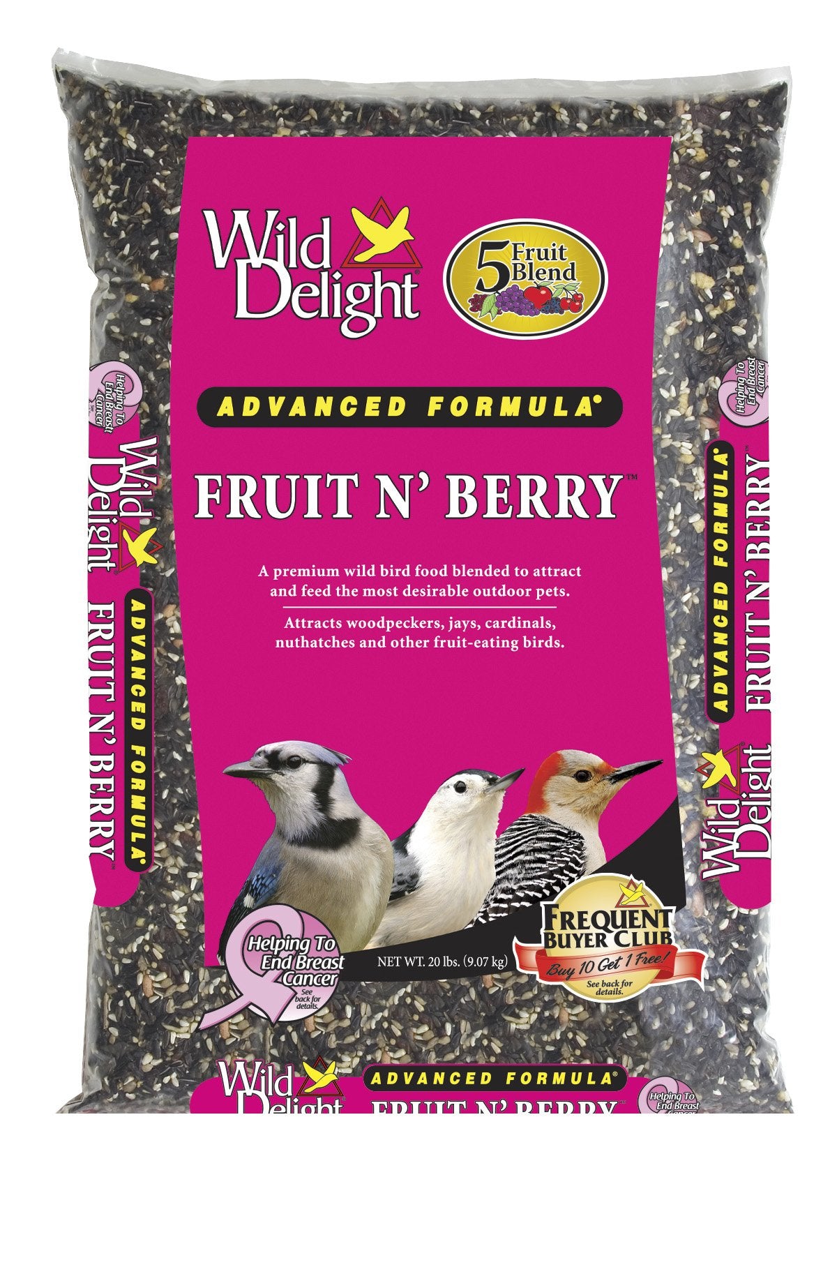 Wild Delight Fruit N' Berry: sac beige, nourriture pour oiseaux attirant les passereaux dans le jardin.