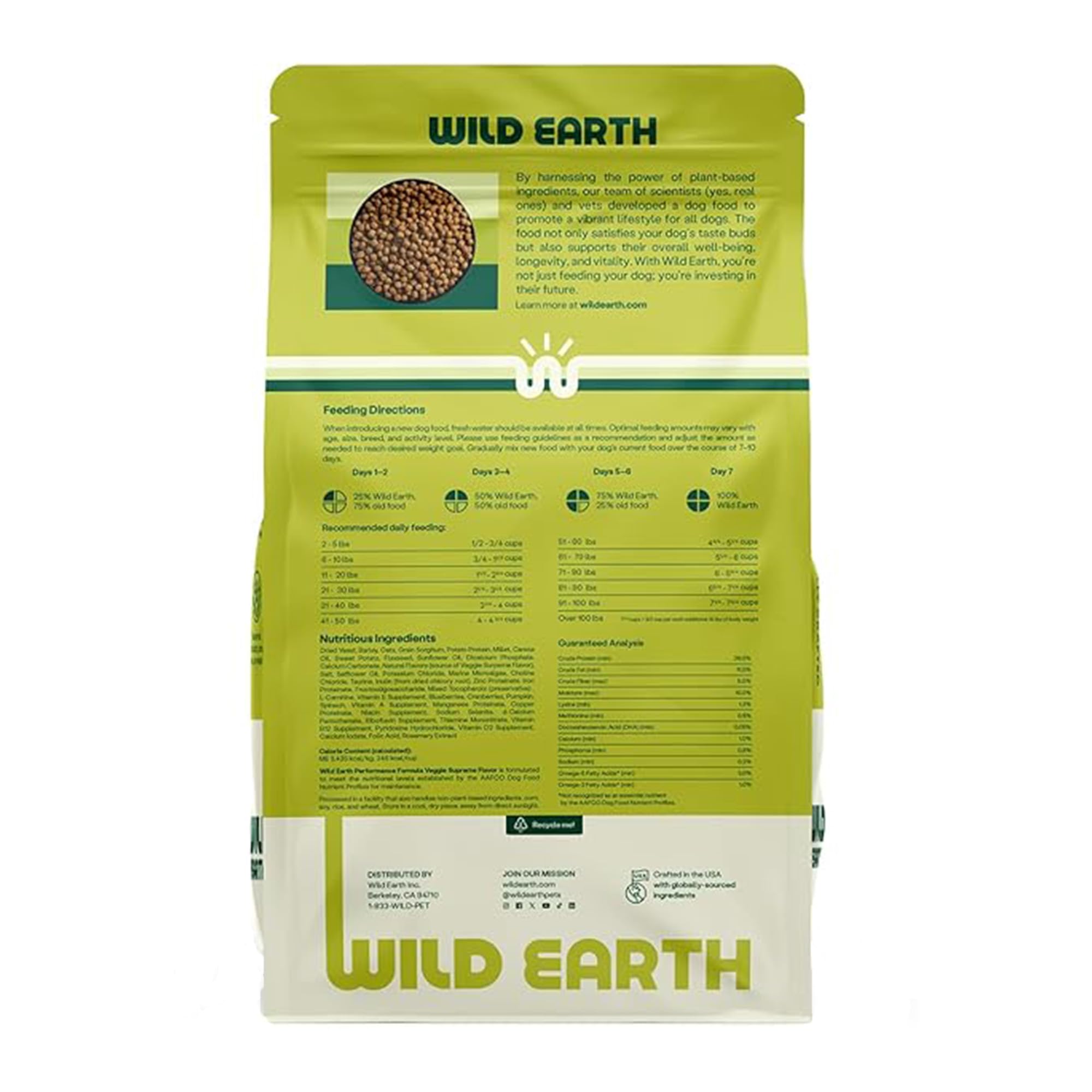 Wild Earth ingrédients super-aliments flocons d'avoine: texture croquante et soutien digestif.