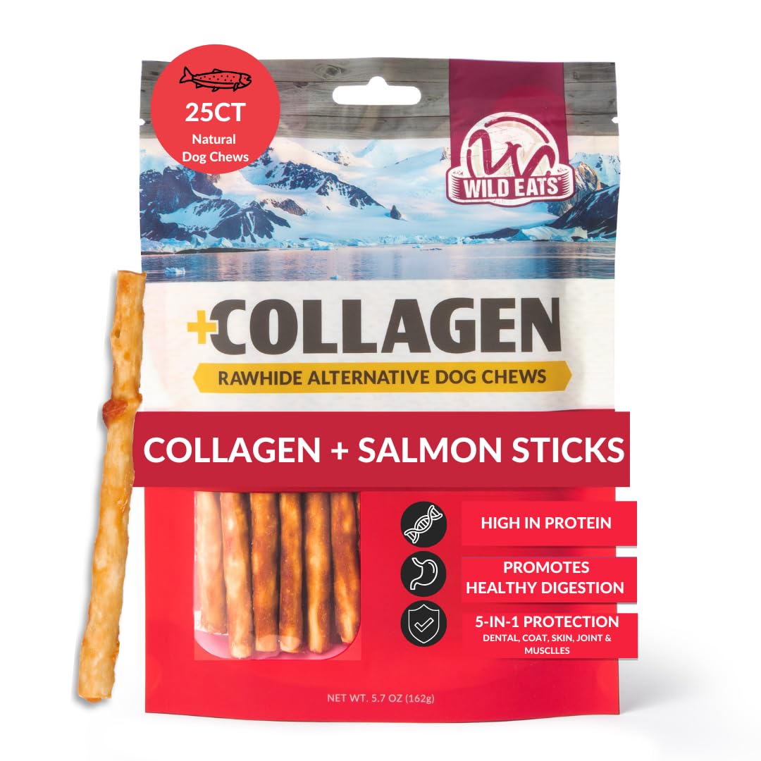 Wild Eats baton-saumon-collagene: friandise digestive et protéinée pour chien.