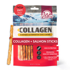 Wild Eats baton-saumon-collagene: friandise digestive et protéinée pour chien.
