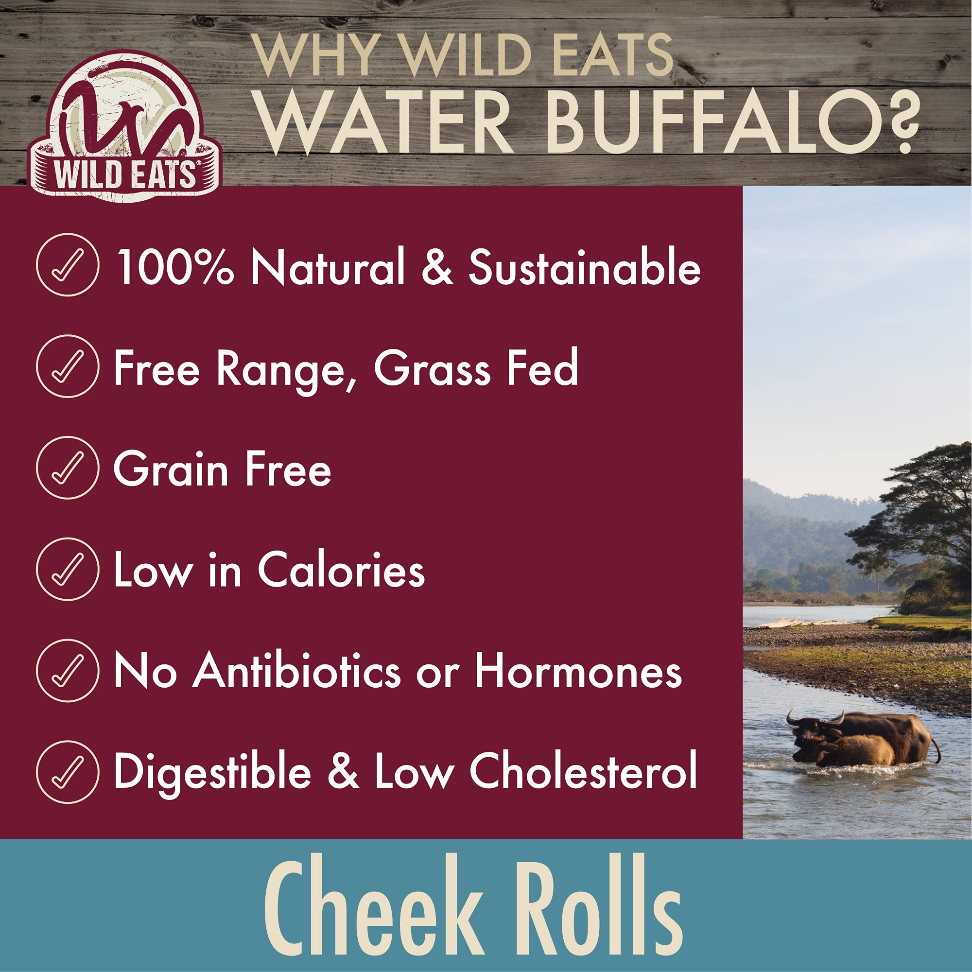 Wild Eats morceau de mastication buffle sans peau, idéal quotidiennement.