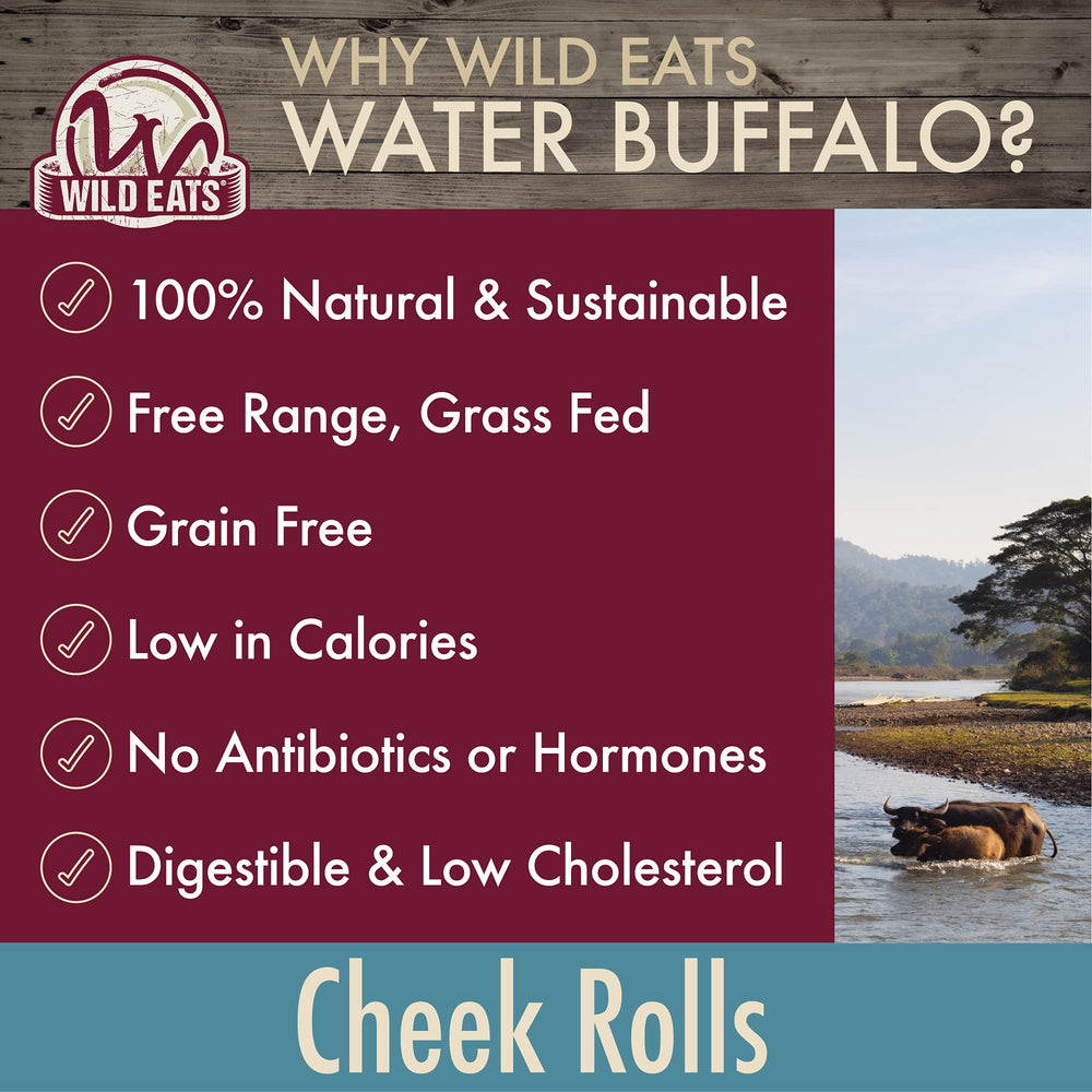 Emballage du Rouleau Joue Buffle Eau Wild Eats, friandise naturelle.
