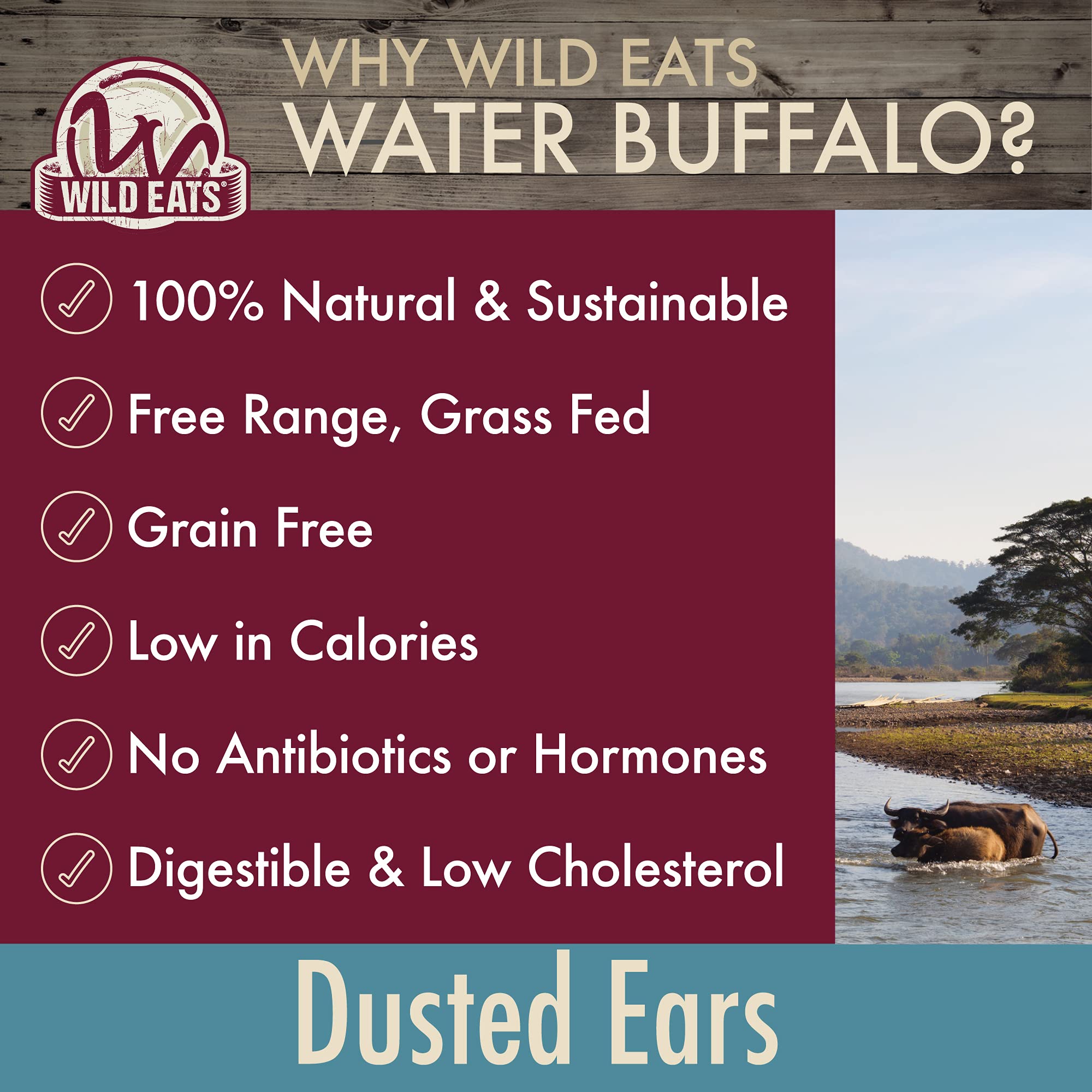 Wild Eats oreille buffle poudree tranche visible – texture et portion idéales