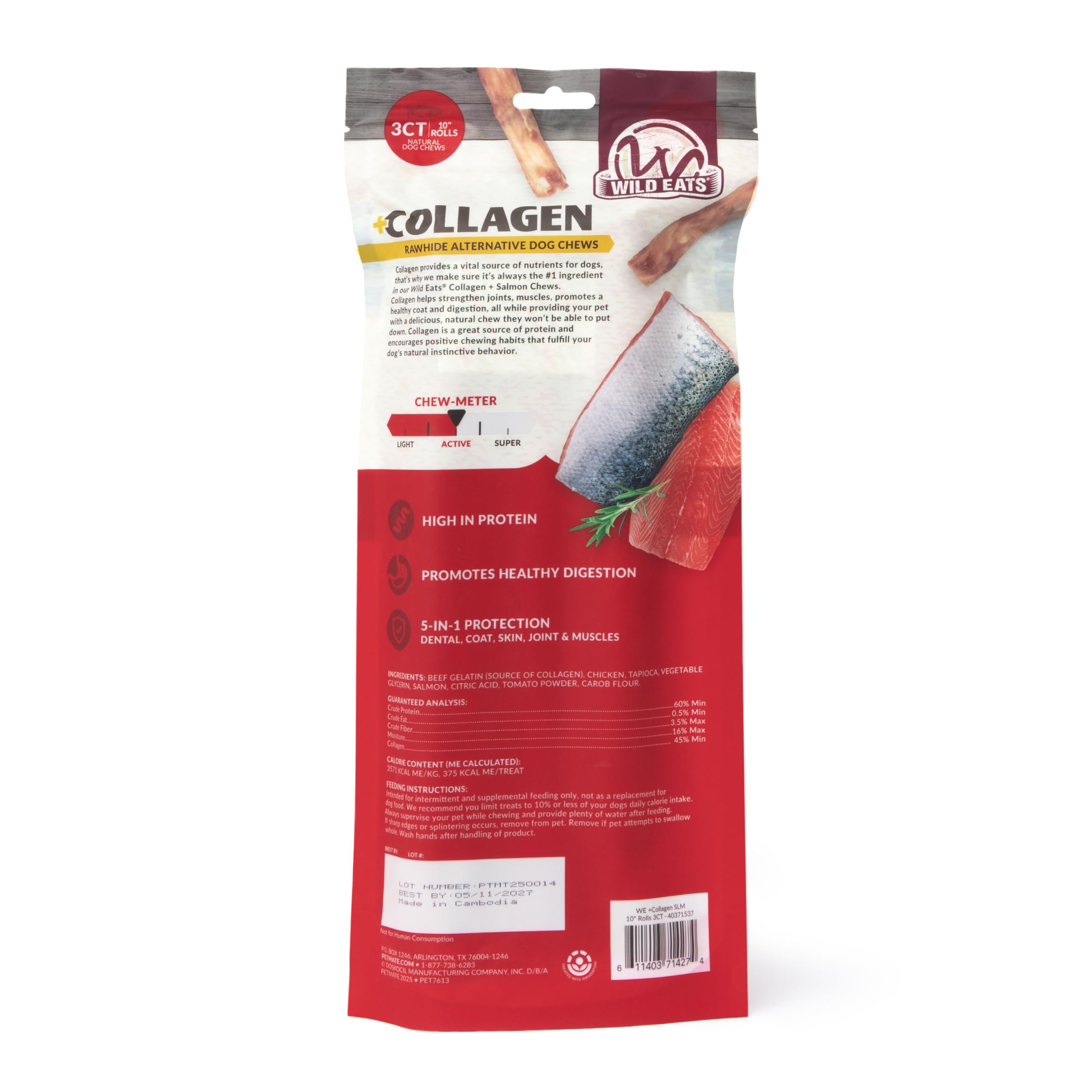 Wild Eats Lot triple de rouleaux saumon pour chiens moyens et plaisir durable.