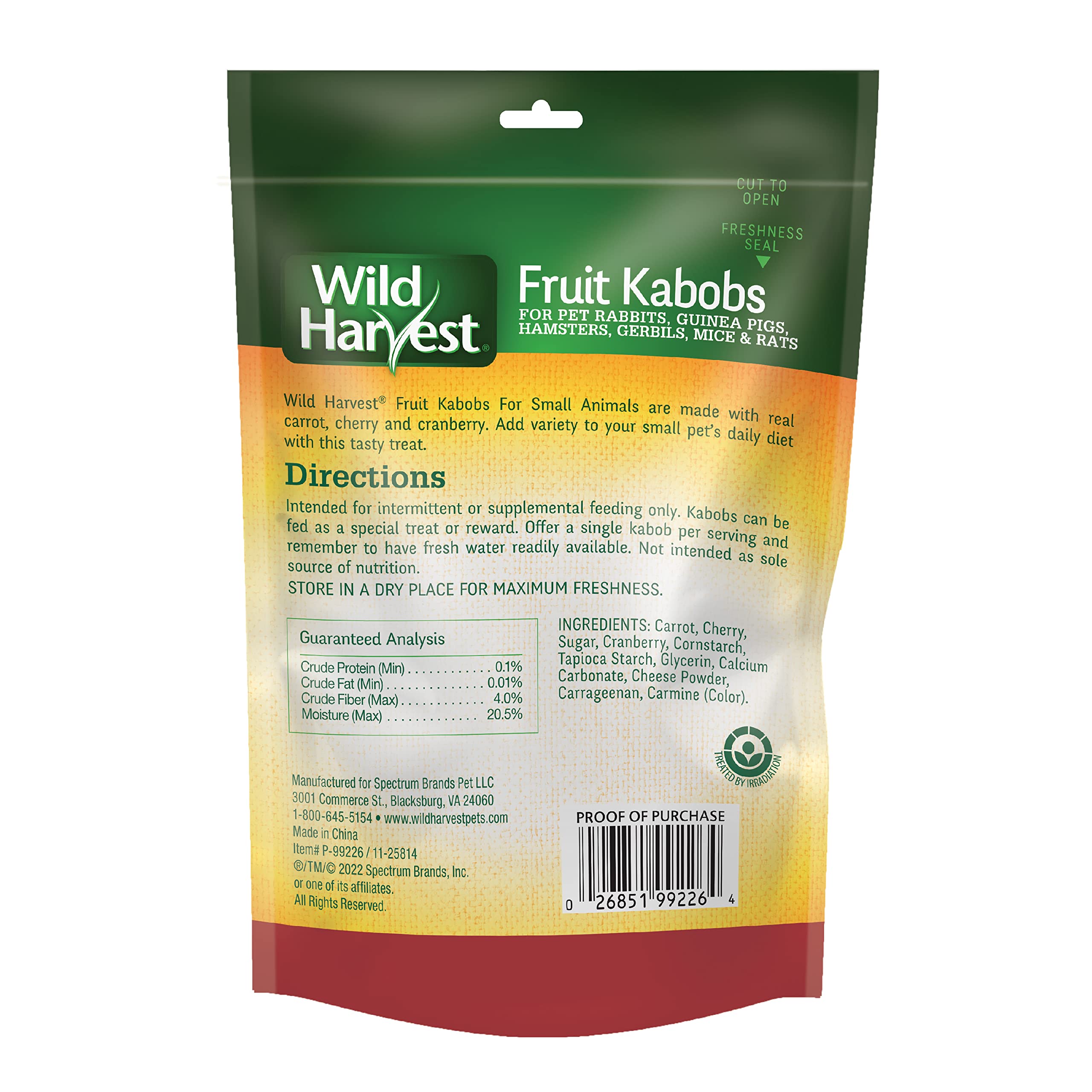 Wild Harvest brochettes-carotte-cerise-canneberge: enrichissent l’alimentation des petits animaux.