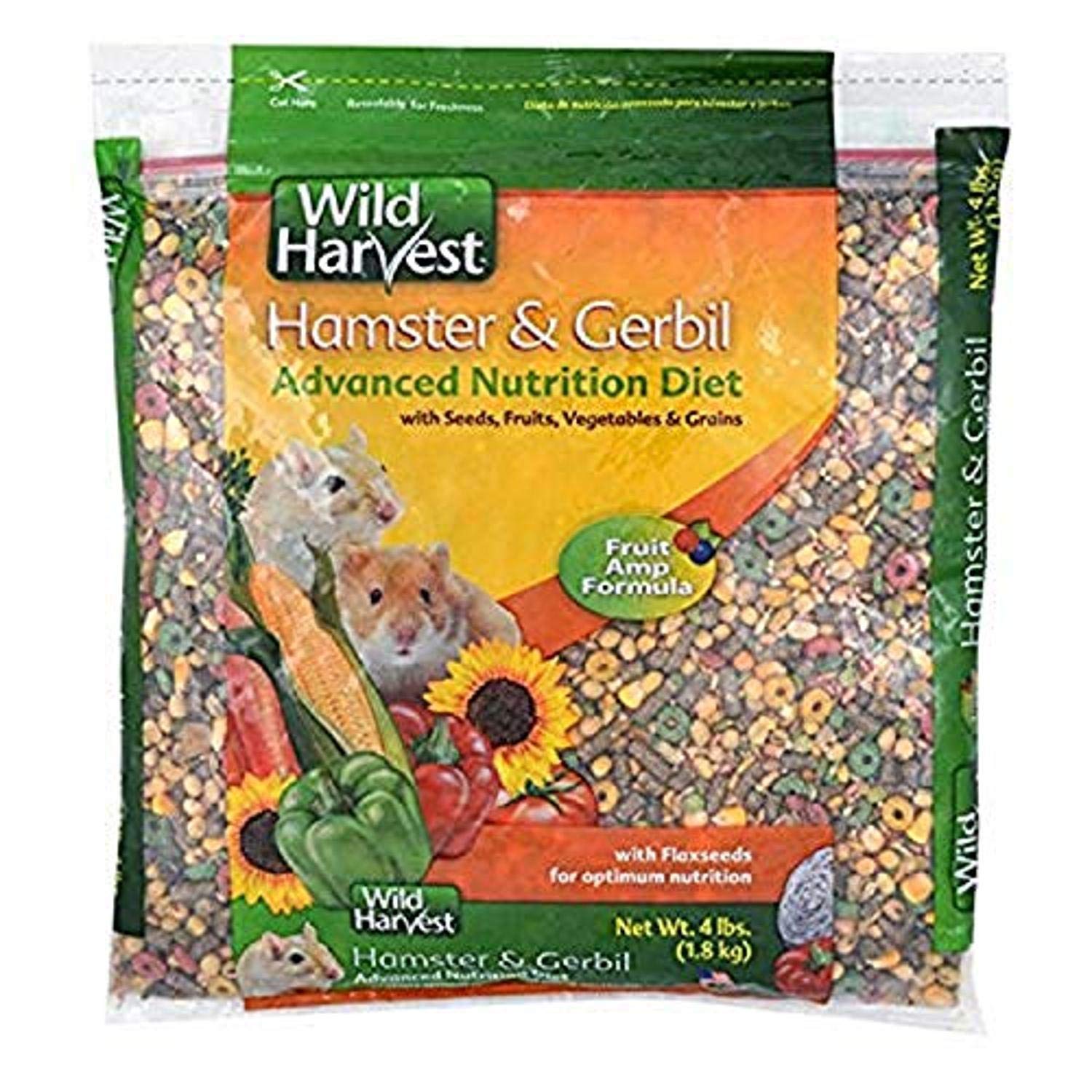 Wild Harvest Hamster et Gerbil Nutrition Avancée : assiette colorée de grains variés pour petits mammifères.