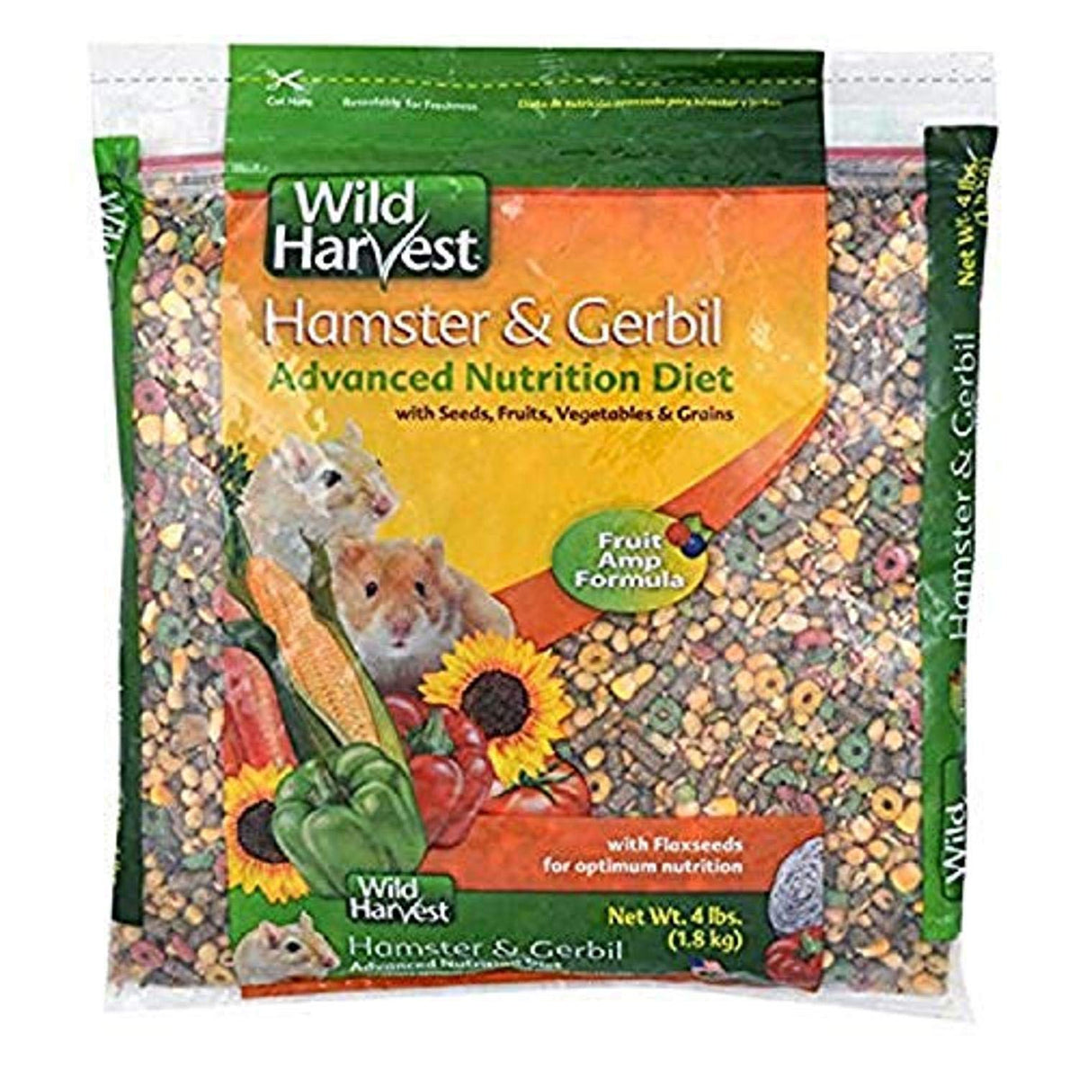 Wild Harvest Hamster et Gerbil Nutrition Avancée : assiette colorée de grains variés pour petits mammifères.