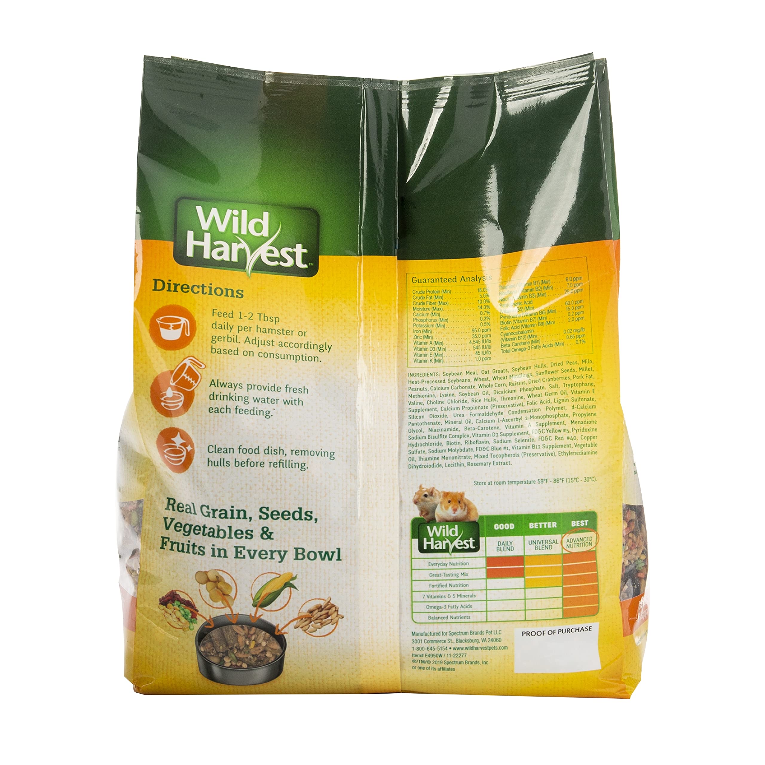 Wild Harvest Hamster et Gerbil Nutrition Avancée : légumes croquants et fibres naturelles pour la mastication.
