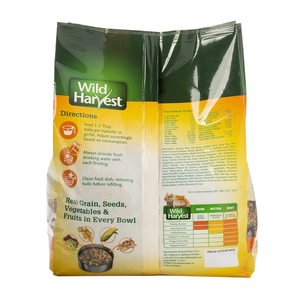 Wild Harvest Hamster et Gerbil Nutrition Avancée : légumes croquants et fibres naturelles pour la mastication.
