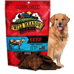 Bouchées Jerky Classiques Wild Meadow Farms en sachet 3-5 oz, pratique pour la récompense.