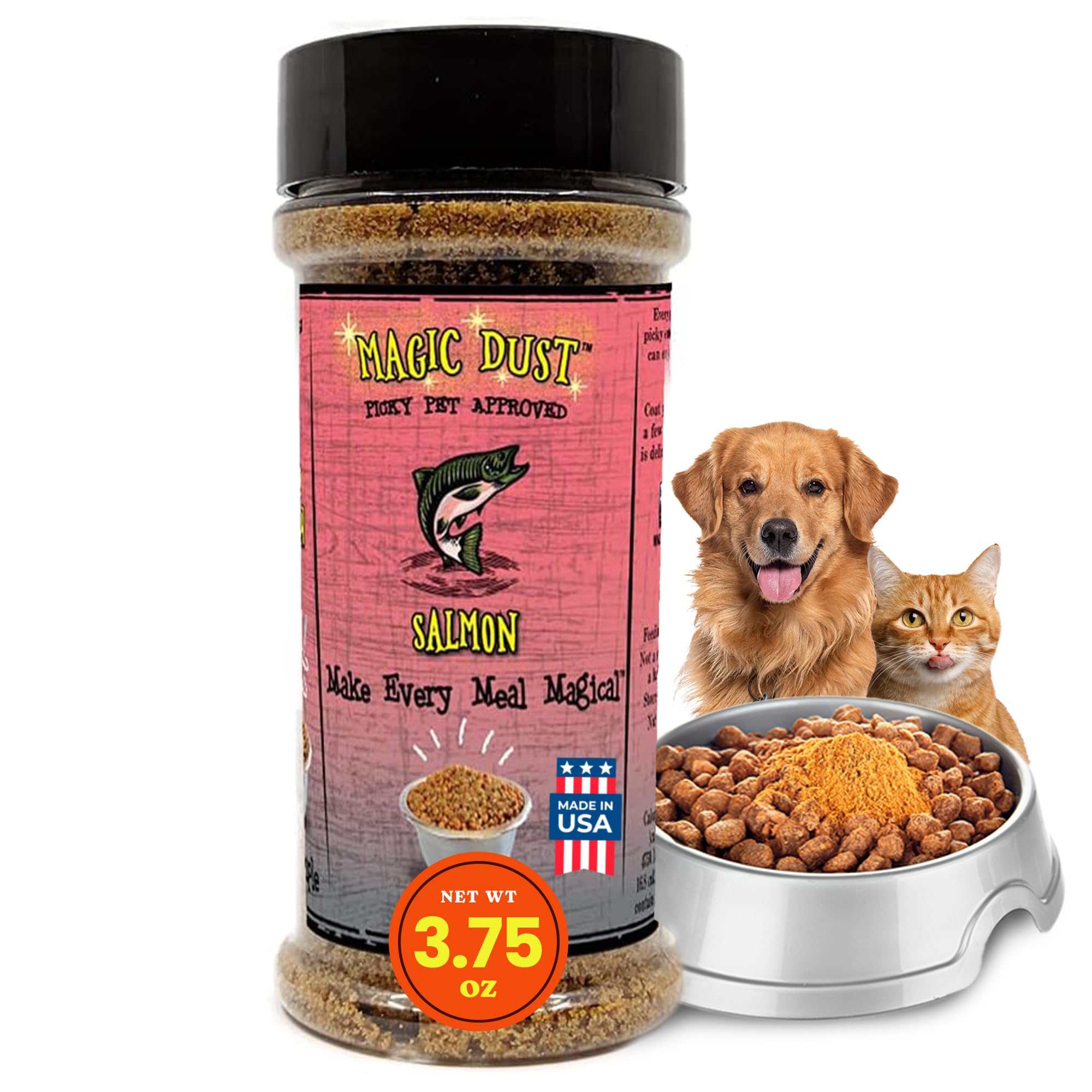 Wild Meadow Farms Magic Dust Saumon, bouteille pratique pour nourrir les animaux.
