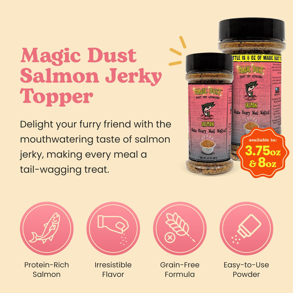 Magic Dust Saumon sur croquettes, texture et saveur améliorées.