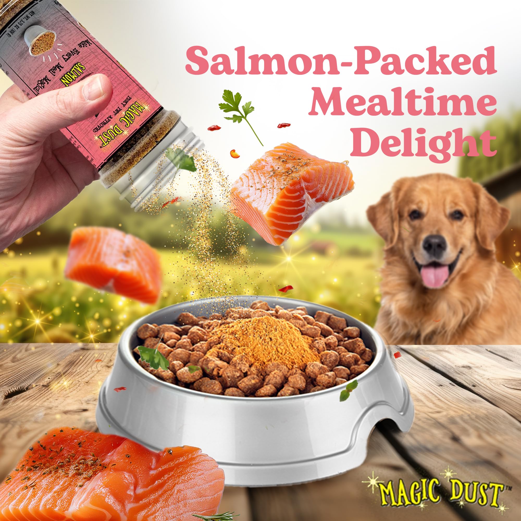 Wild Meadow Farms Magic Dust Saumon, ingrédients naturels et qualité premium.