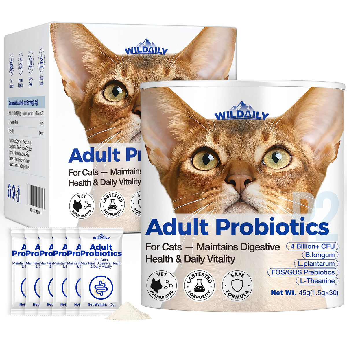 Wildaily Probiotiques chats – emballage pratique pour le soin digestif