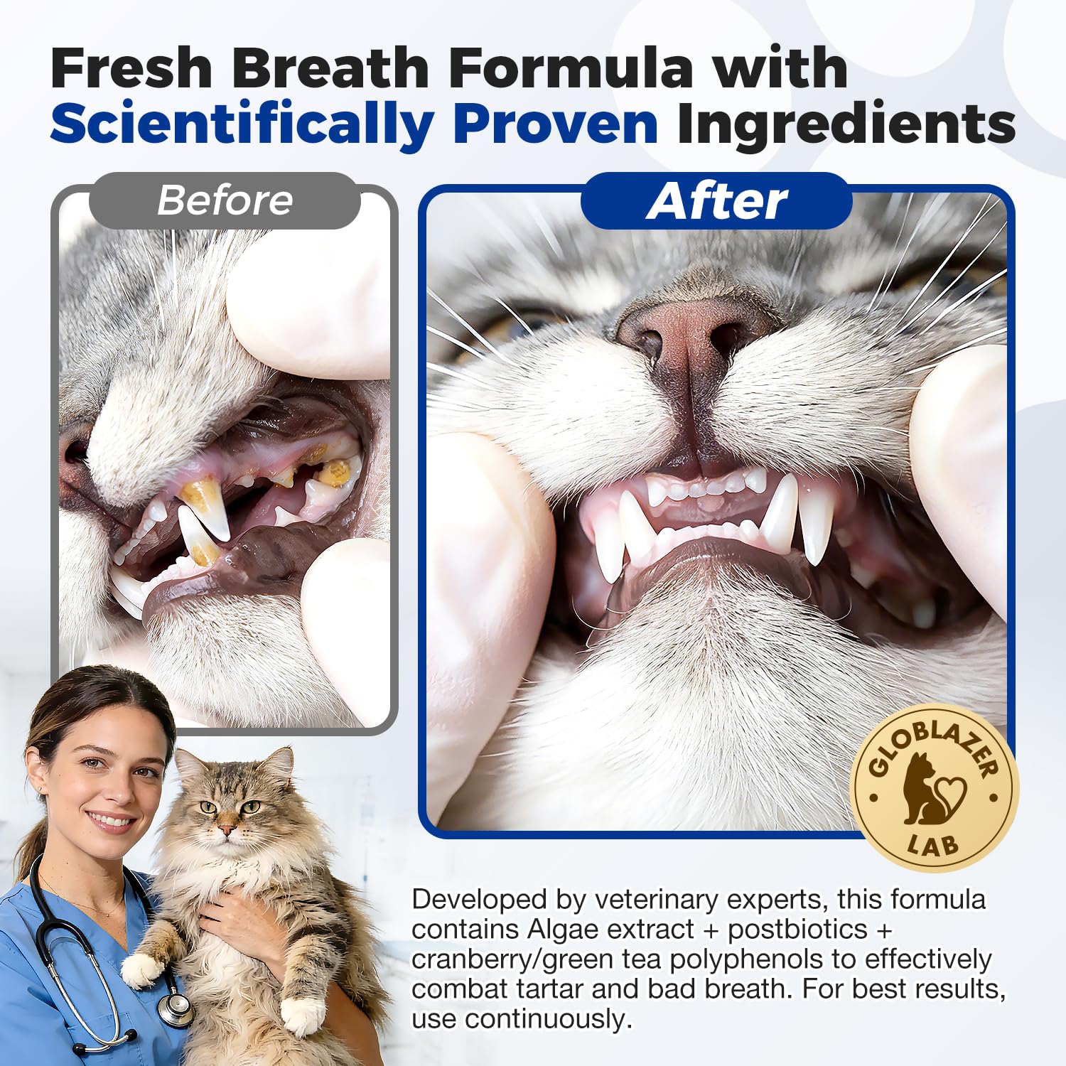 Wildaily Poudre Dentaire Chat — sourire plus frais et haleine agréable après utilisation.
