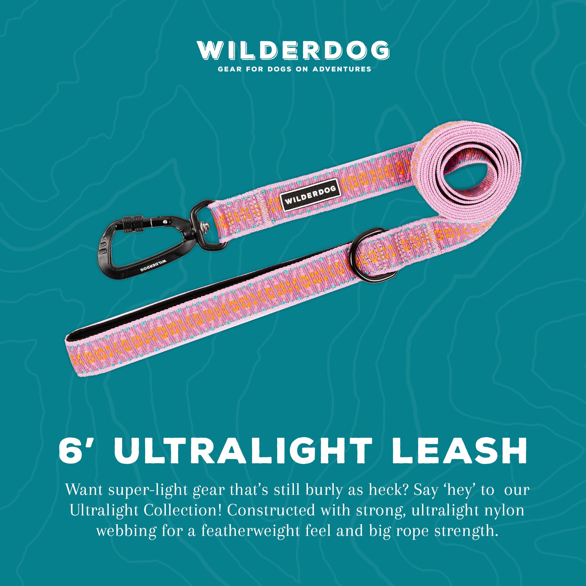 Couleur lilas Wilderdog Ultralight, laisse facilement repérable.