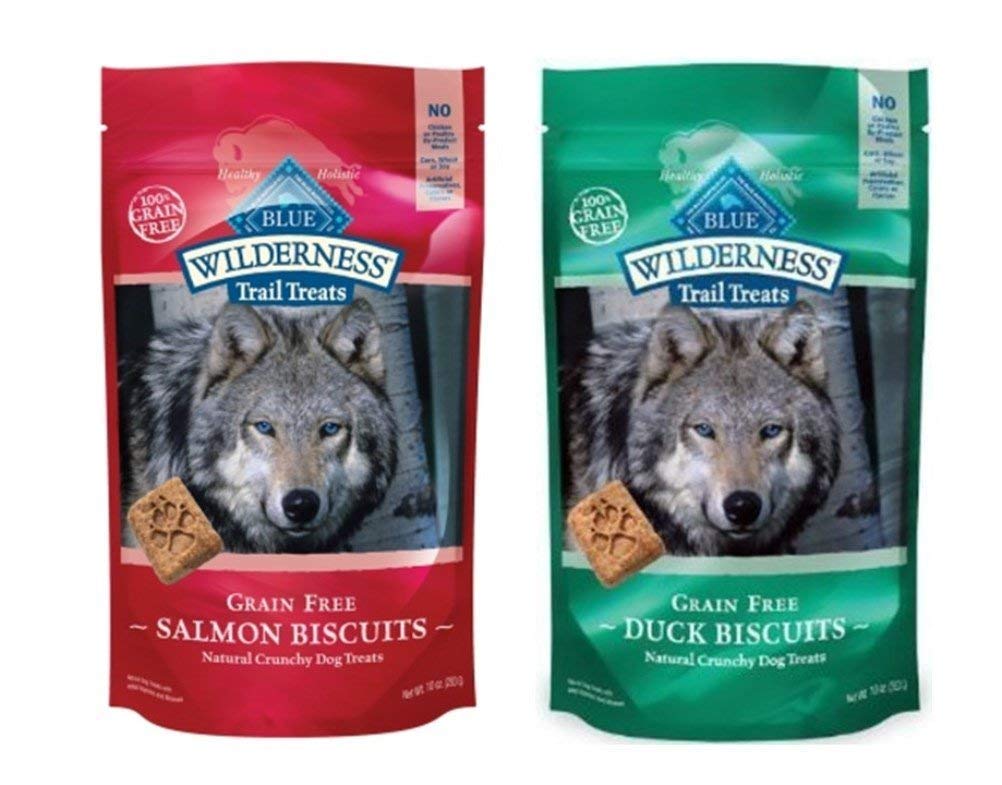 Wilderness Trail Treats Pack: biscuits canard et saumon, récompense riche en protéines pour chiens actifs.