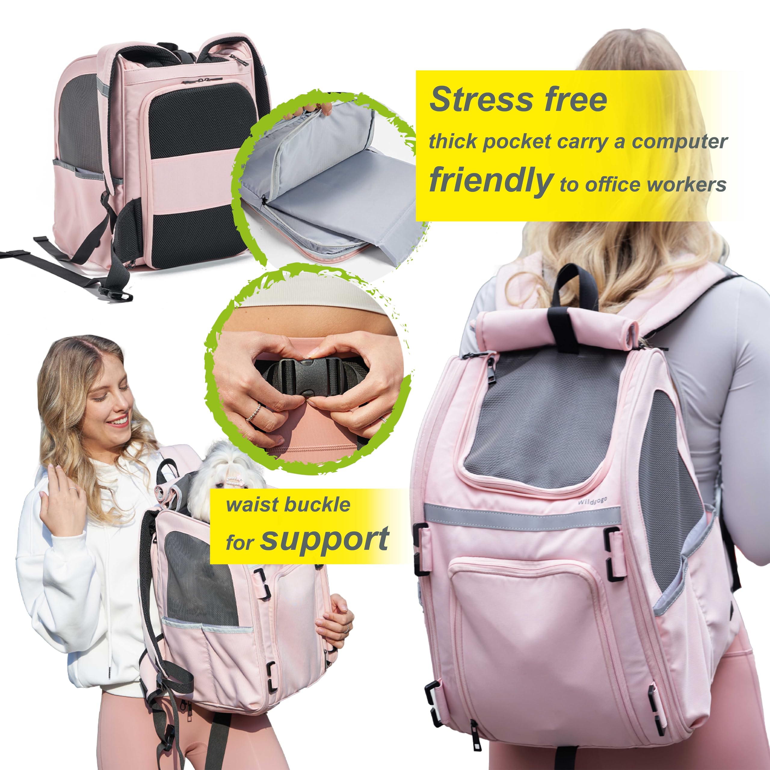 Wildgogo sac porte-animaux securite, harnais integre et attaches securisees.
