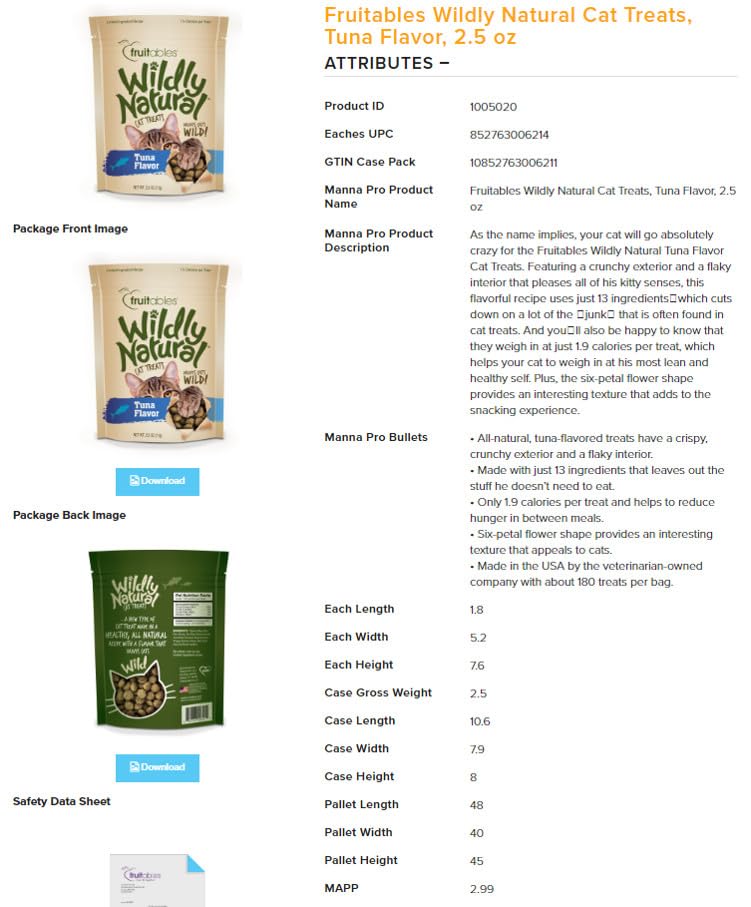 Sachet contenant environ 180 friandises Wildly Natural pour chat au thon.