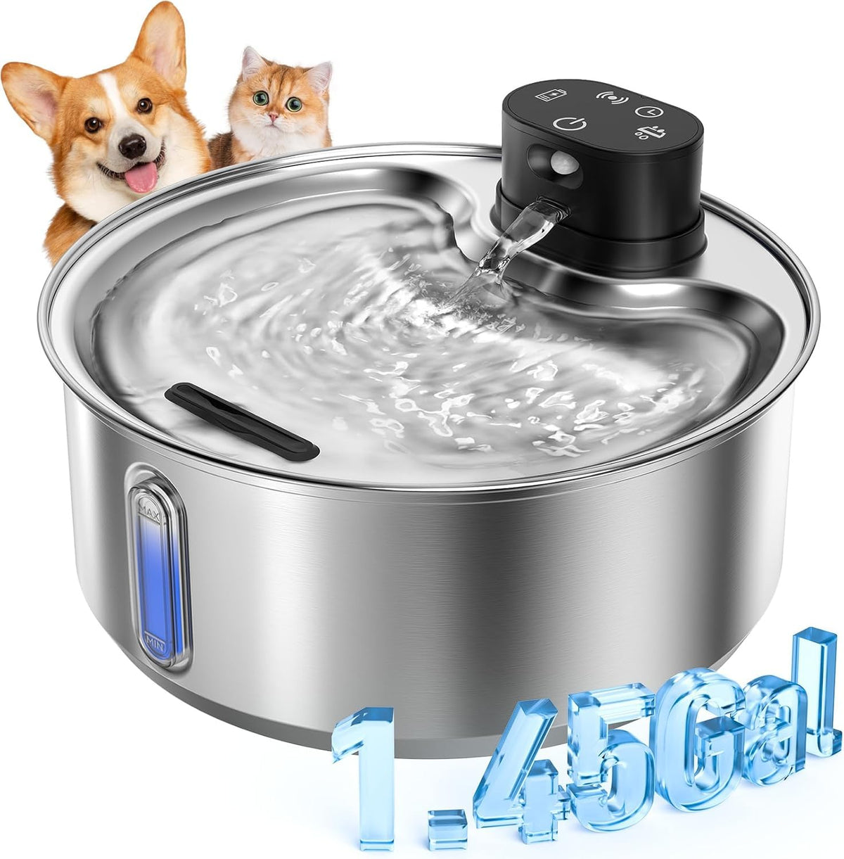 La fontaine WILKIEE en inox avant offre hydratation propre et élégante.