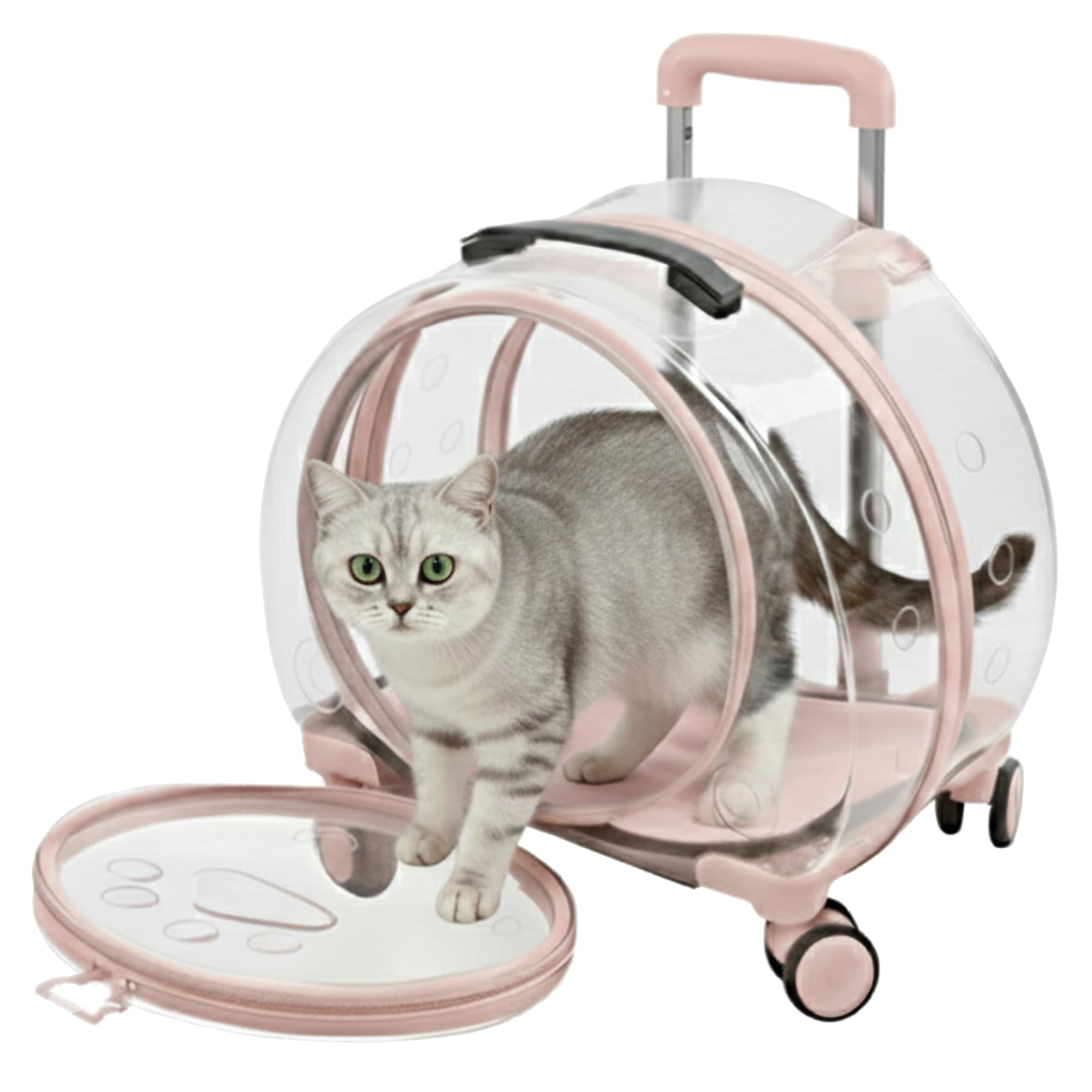 Windiboo coque dure porte-chat roulant rose pour trajets calmes et sécurisés.