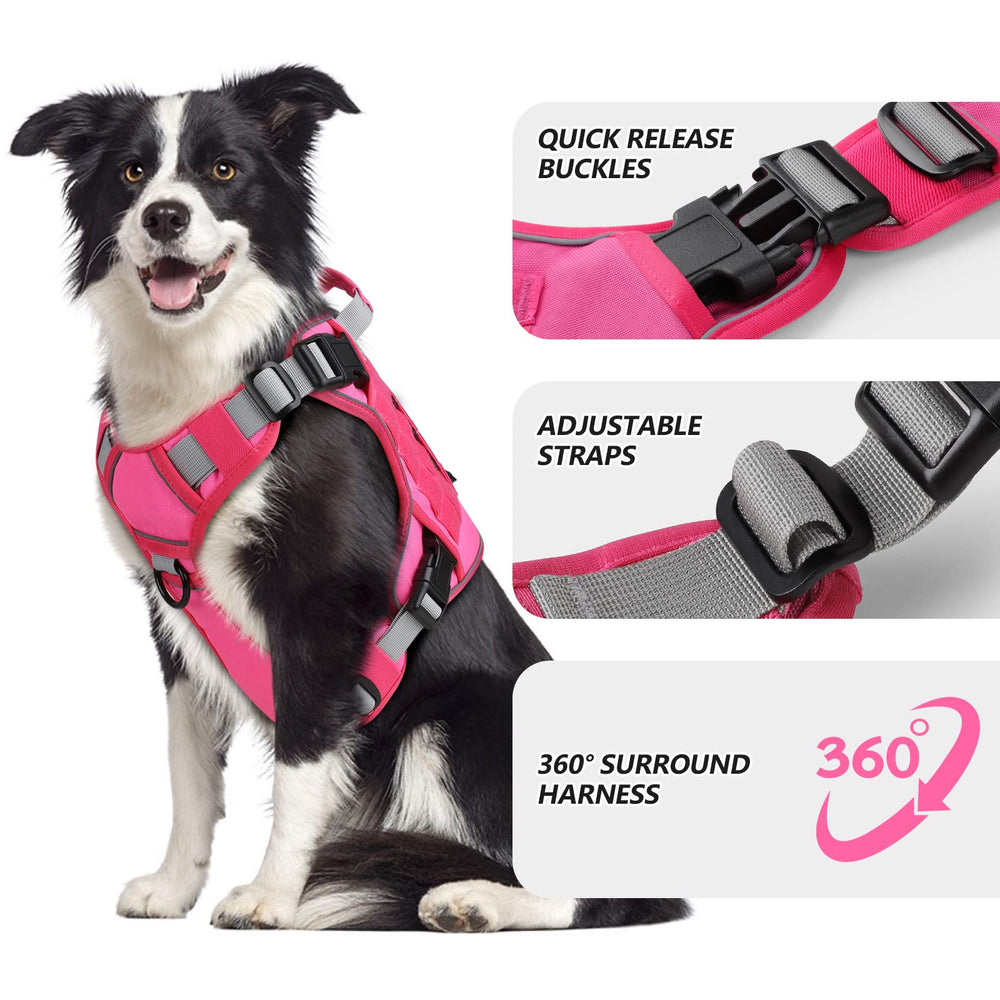 Wingoin harnais tactique pour chien extralarge rose, poignée pour guider le chien à proximité.